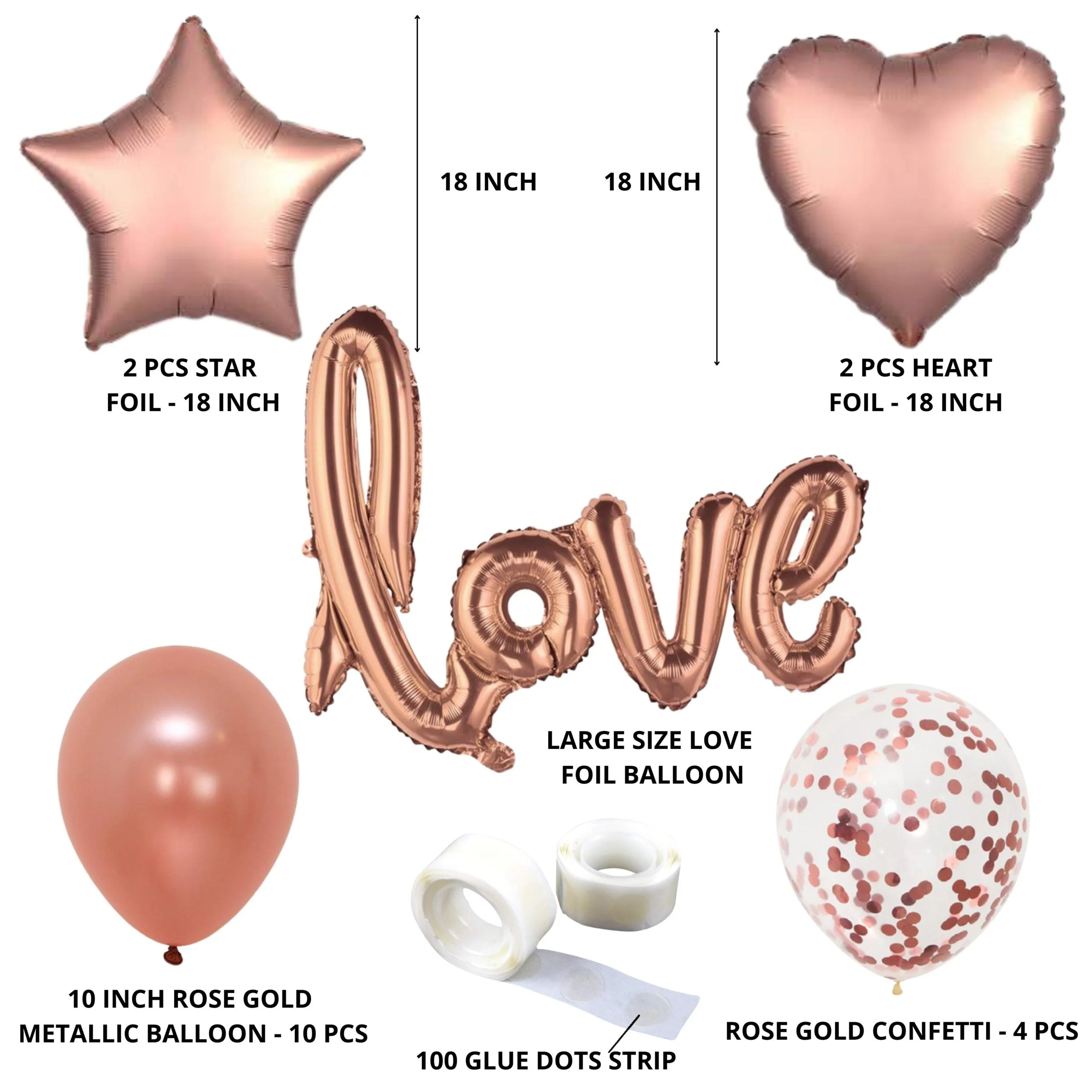 Love Shape Letter Foil Balloon with Rose Gold Confetti and Rose Gold Metallic Balloons for Birthday Wedding Valentine Day Engagement Party (20 piece) - Premium Handcrafted 300 GSM Balloons by Party Decor Mall India - View 2