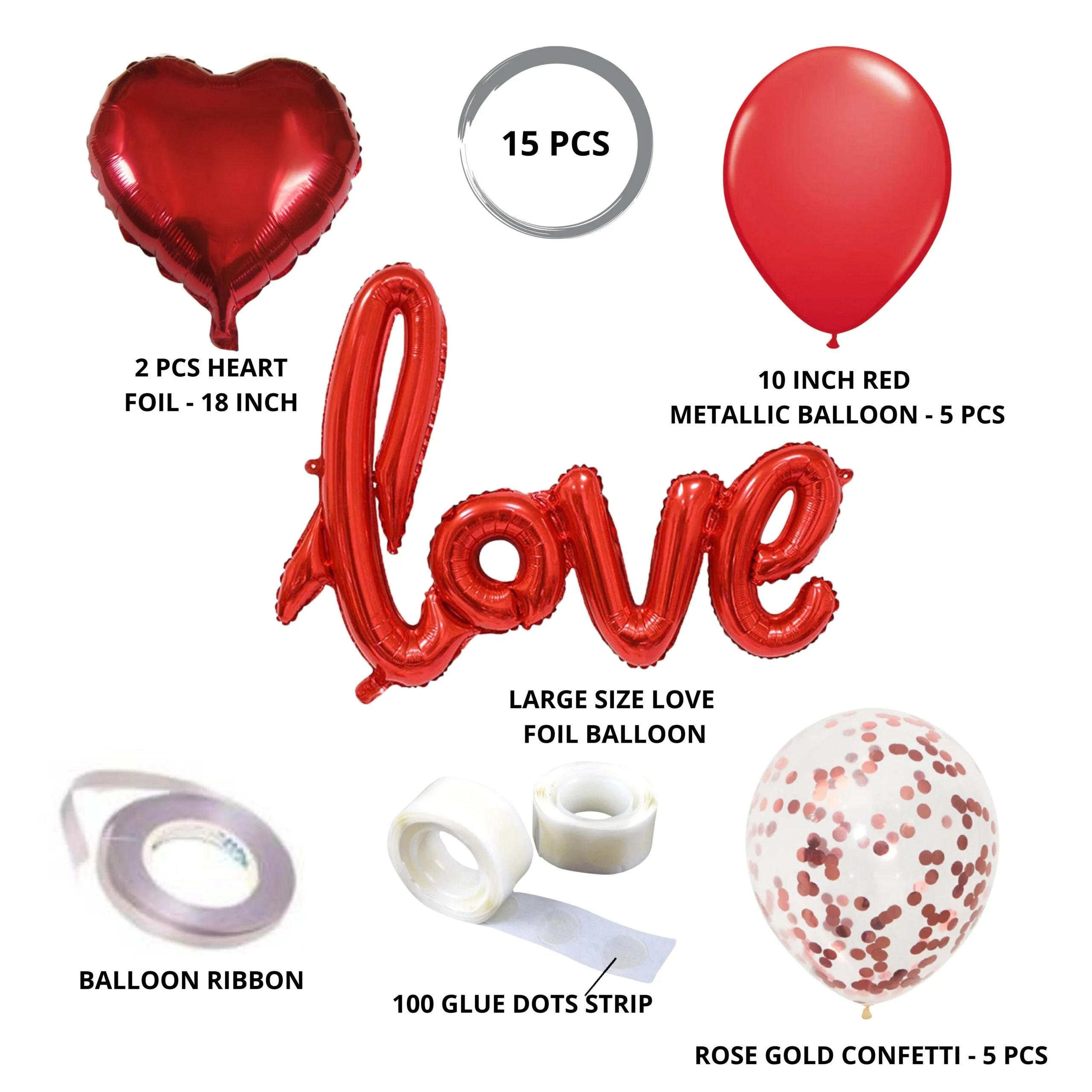 Red Love Shape Letter Foil Balloon for Birthday Wedding Valentine’s Day Engagement Party Decorations (15 piece) - Premium Handcrafted 300 GSM Foil Balloon by Party Decor Mall India - View 2