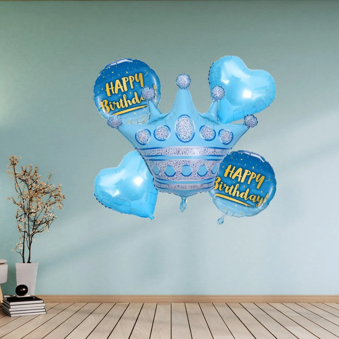 Blue Boys Prince Crown Foil Balloons Set for Boys Theme Birthday Party (set of 5) - Premium Handcrafted 300 GSM Foil Balloons, Balloons by Party Decor Mall India - View 6
