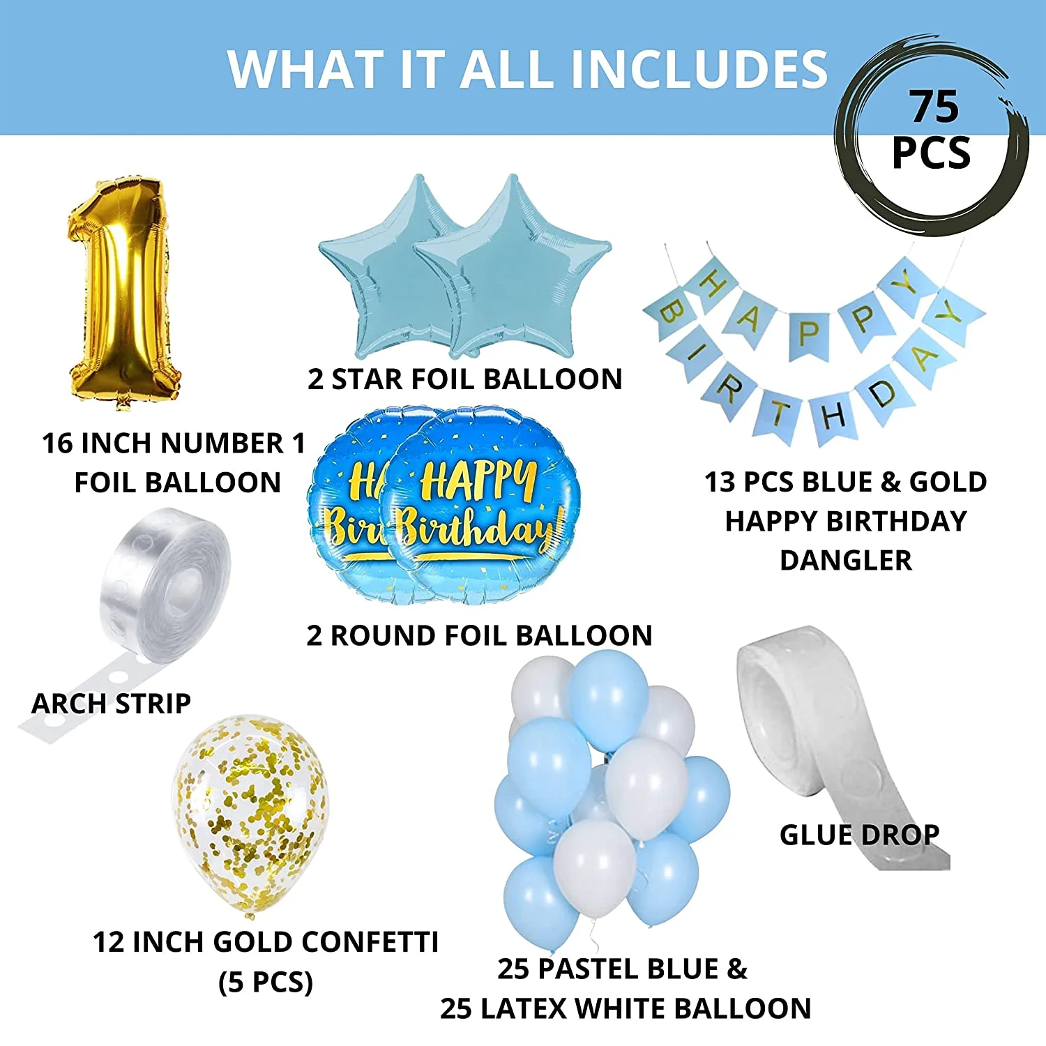 1st Birthday Decorations kit for Boys - 80 pcs Combo Sets - Premium Handcrafted 300 GSM Birthday Decoration by Party Decor Mall India - View 2