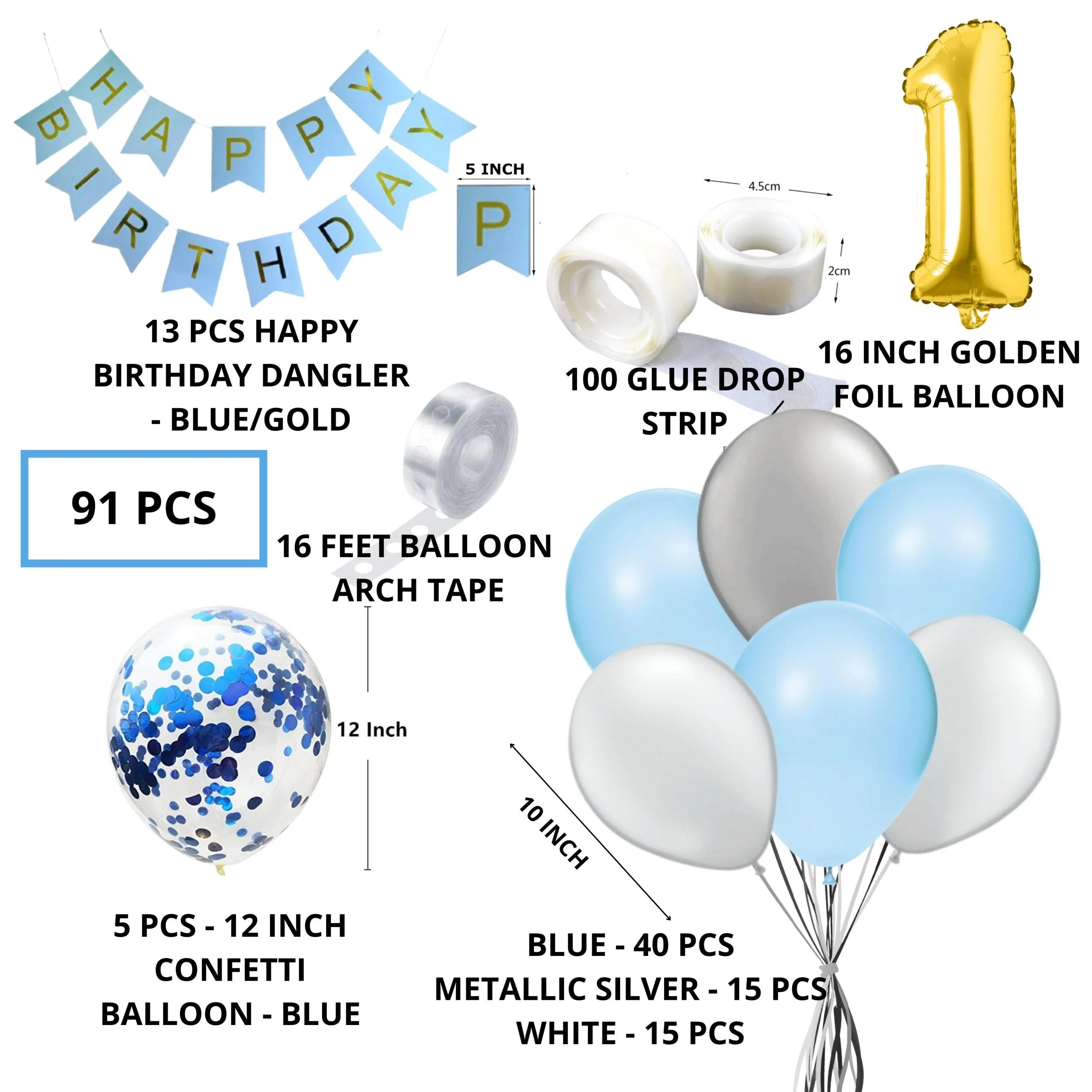 91PCS Complete Birthday Decoration for Girls, Boys Garland Kit With Happy Birthday Banner - Premium Handcrafted 300 GSM Birthday Decoration by Party Decor Mall India - View 2