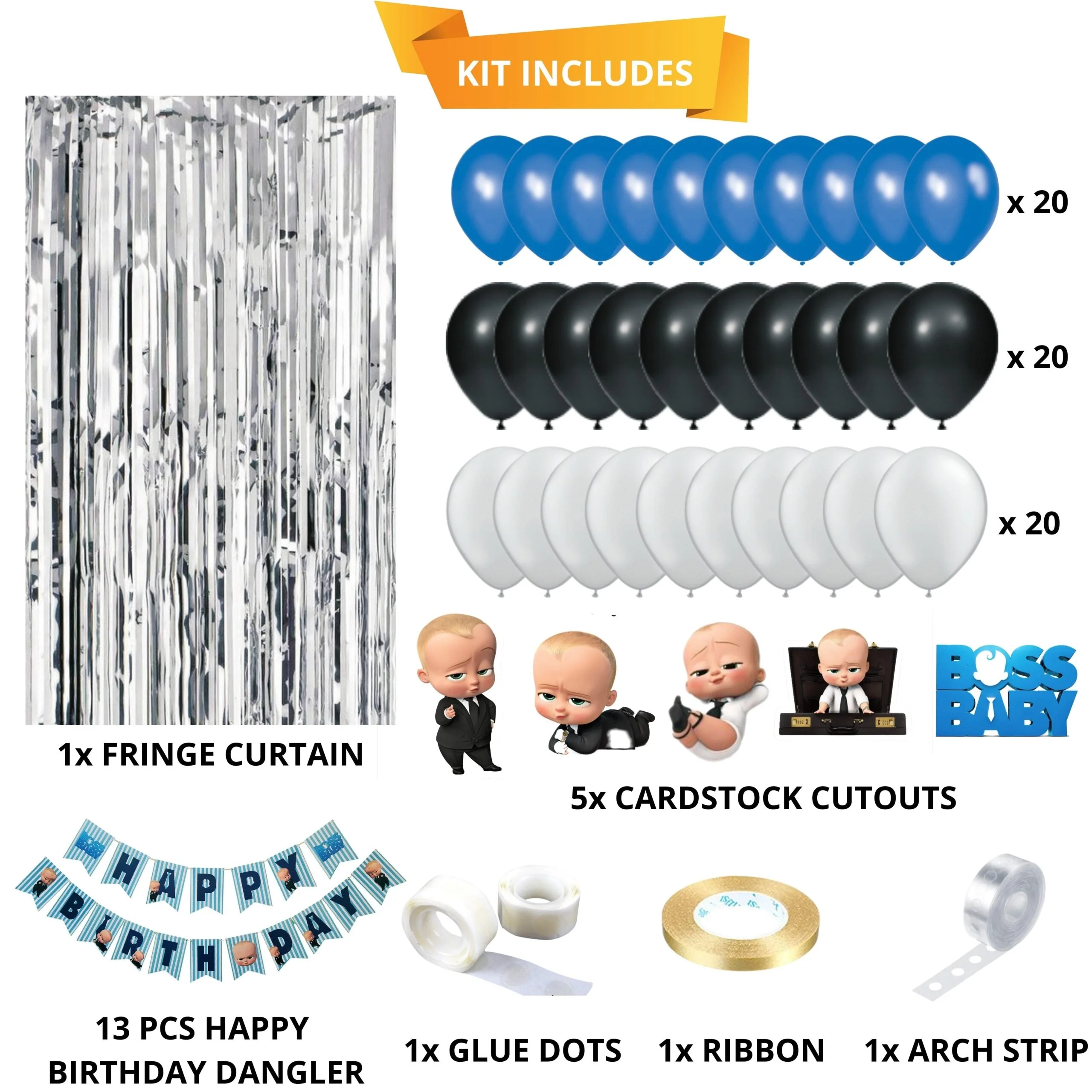 Boss Baby Theme Decorations Combo Set 82Pcs for Boys Birthday Decorations Items Set - Premium Handcrafted 300 GSM Birthday Decoration by Party Decor Mall India - View 2