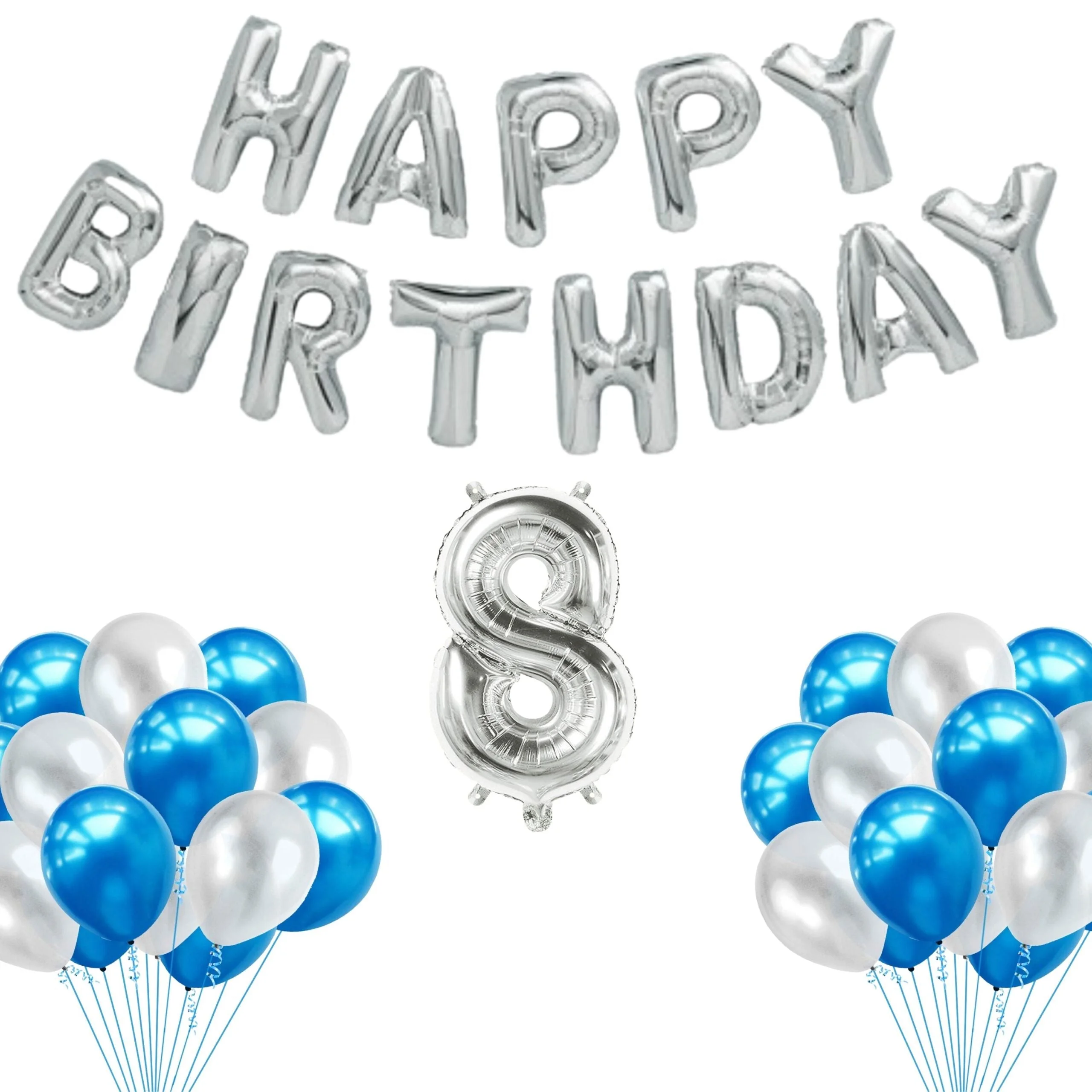 65 Pieces Blue & White, Happy Birthday Kit - Premium Handcrafted 300 GSM Balloon Kit by Party Decor Mall India - View 10