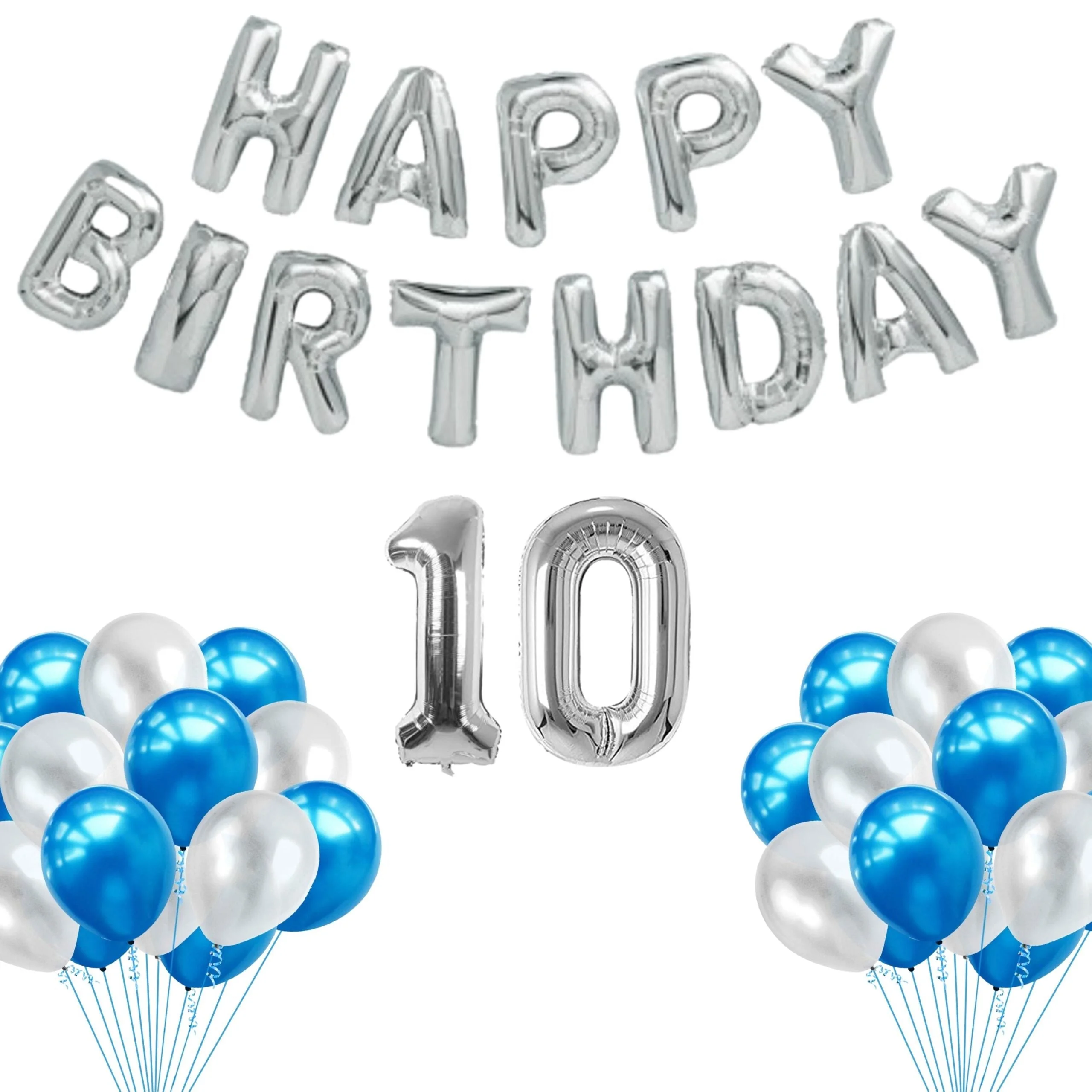 65 Pieces Blue & White, Happy Birthday Kit - Premium Handcrafted 300 GSM Balloon Kit by Party Decor Mall India - View 12