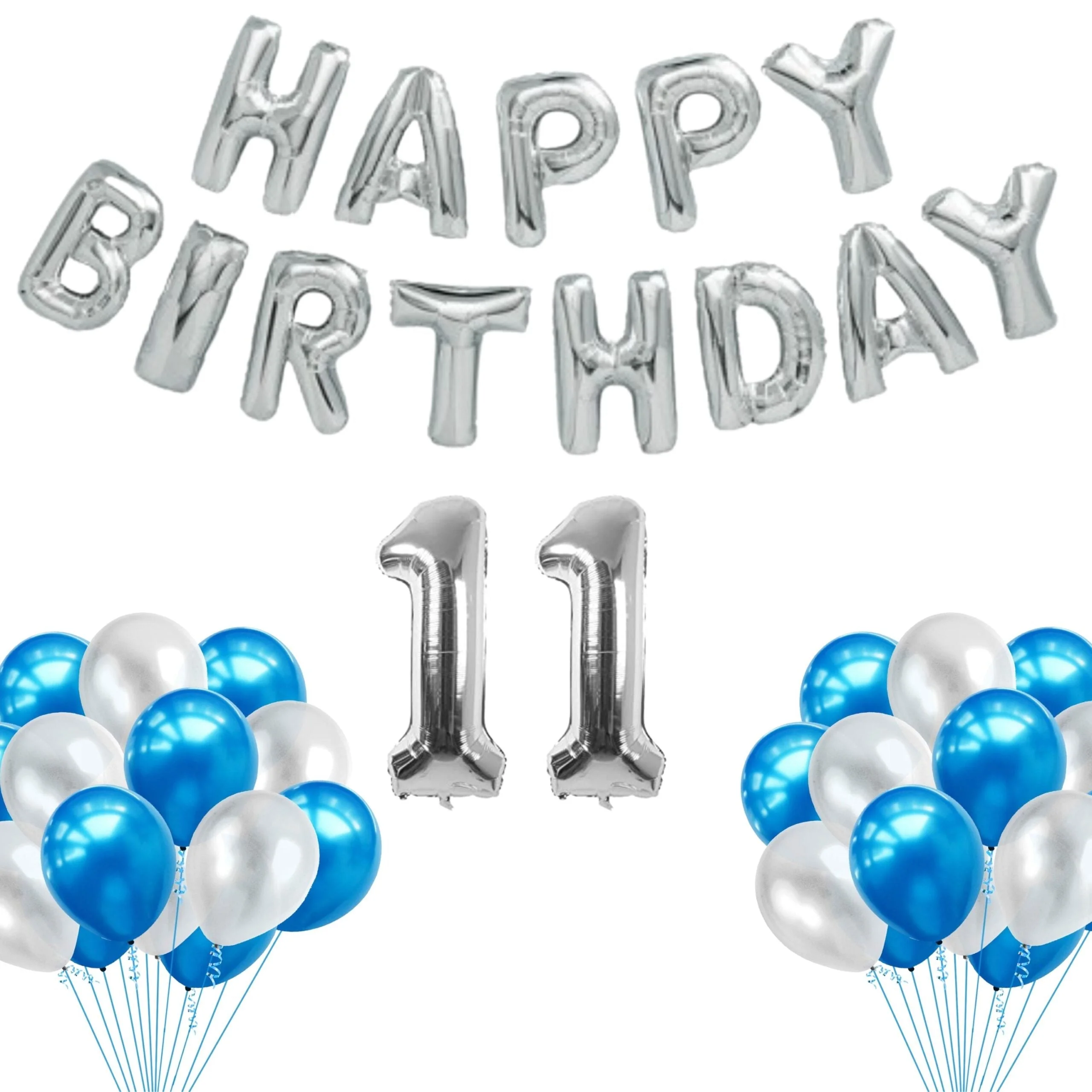 65 Pieces Blue & White, Happy Birthday Kit - Premium Handcrafted 300 GSM Balloon Kit by Party Decor Mall India - View 13