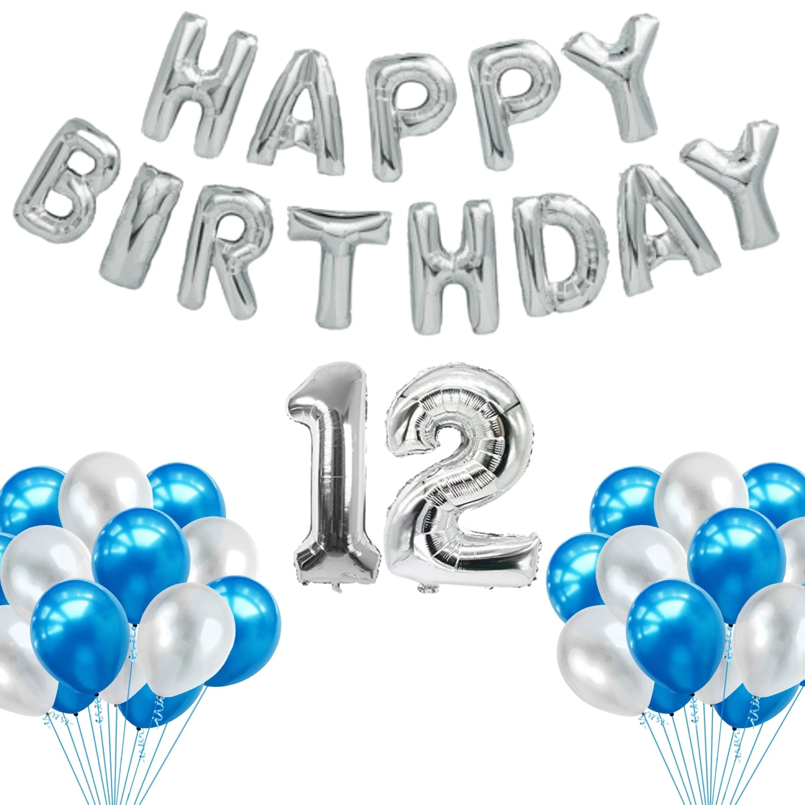 65 Pieces Blue & White, Happy Birthday Kit - Premium Handcrafted 300 GSM Balloon Kit by Party Decor Mall India - View 14