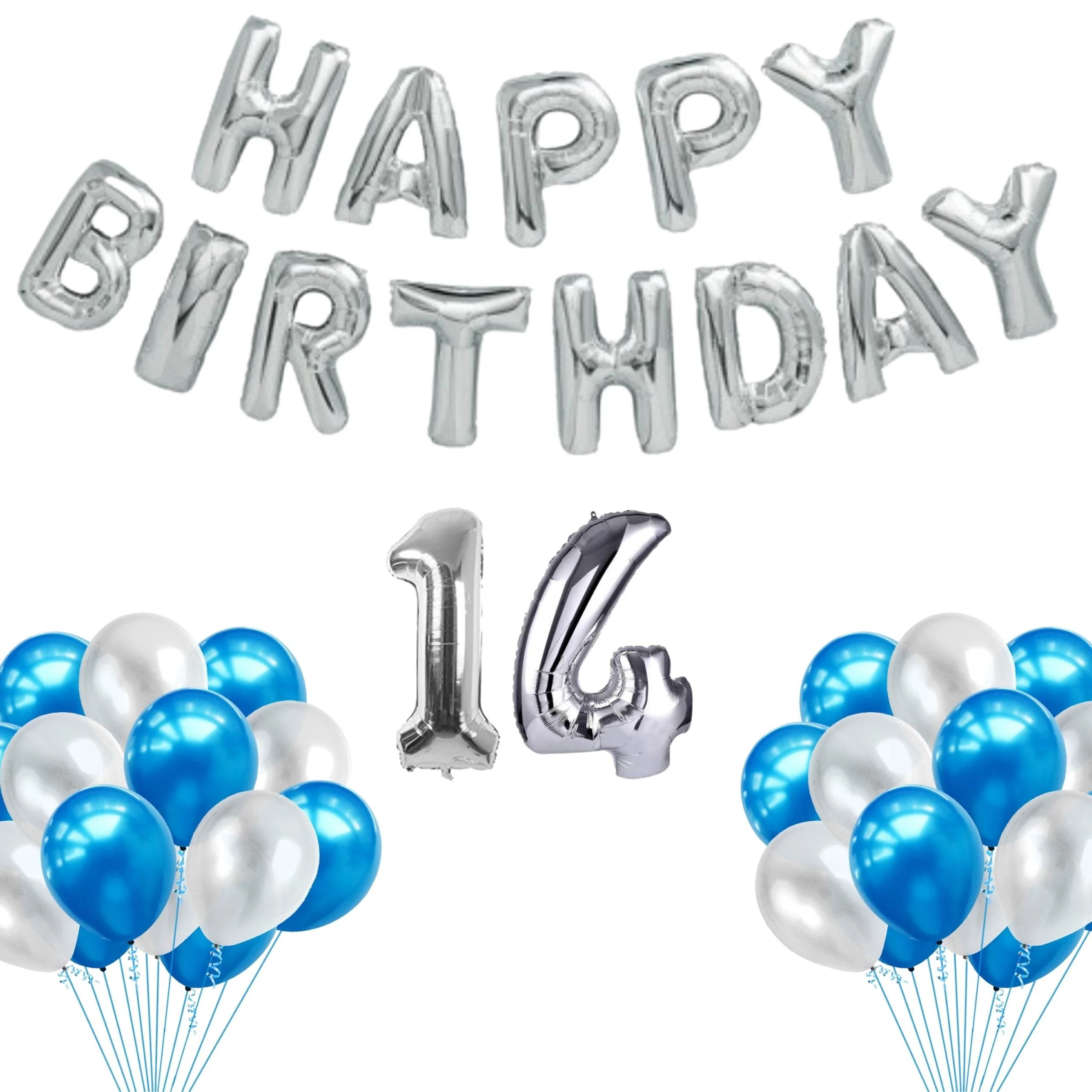 65 Pieces Blue & White, Happy Birthday Kit - Premium Handcrafted 300 GSM Balloon Kit by Party Decor Mall India - View 16