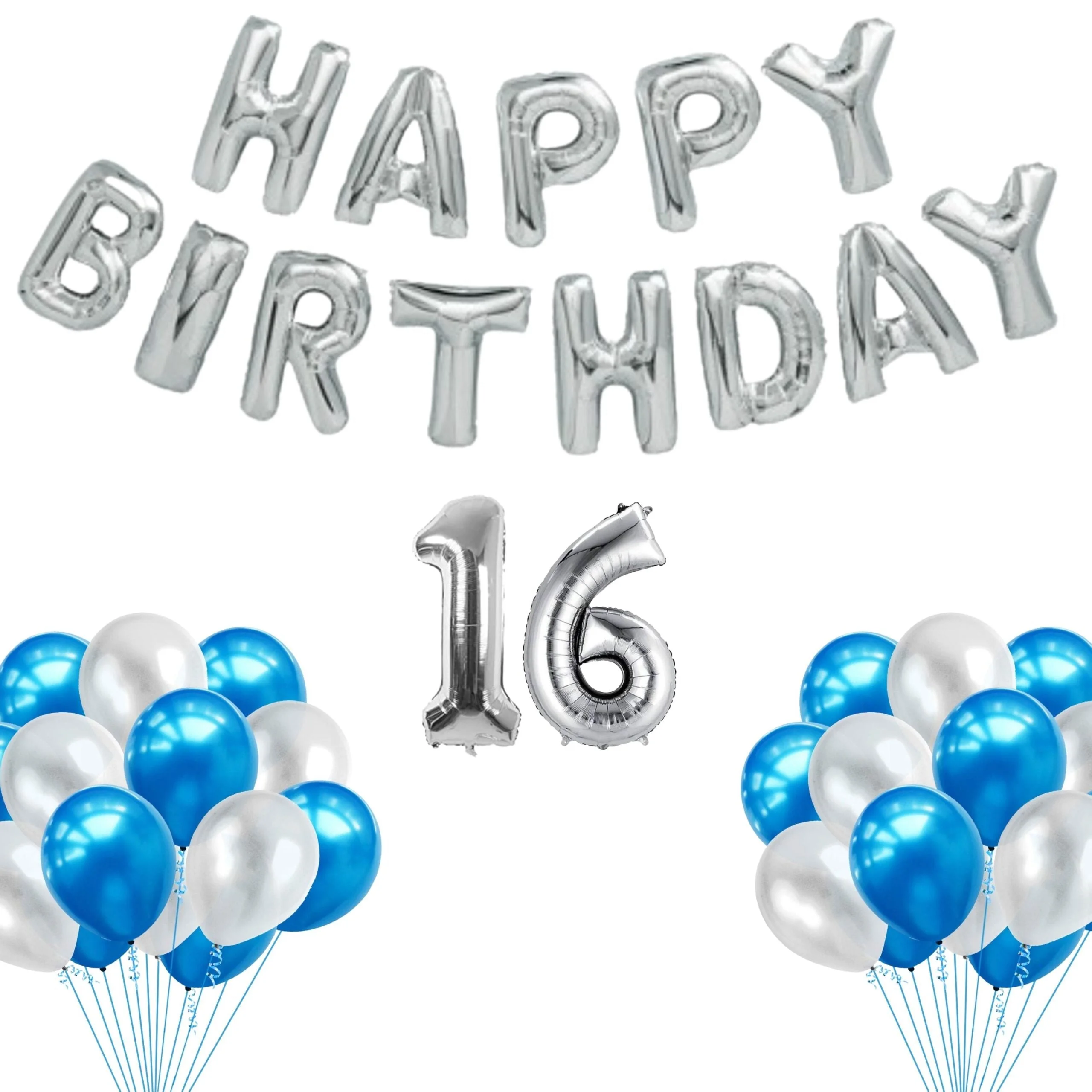 65 Pieces Blue & White, Happy Birthday Kit - Premium Handcrafted 300 GSM Balloon Kit by Party Decor Mall India - View 18