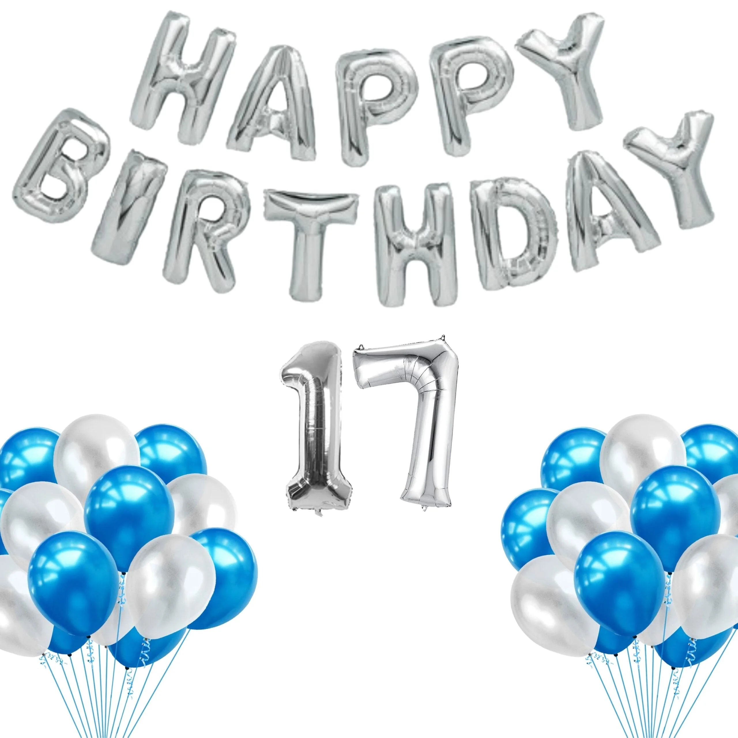 65 Pieces Blue & White, Happy Birthday Kit - Premium Handcrafted 300 GSM Balloon Kit by Party Decor Mall India - View 19