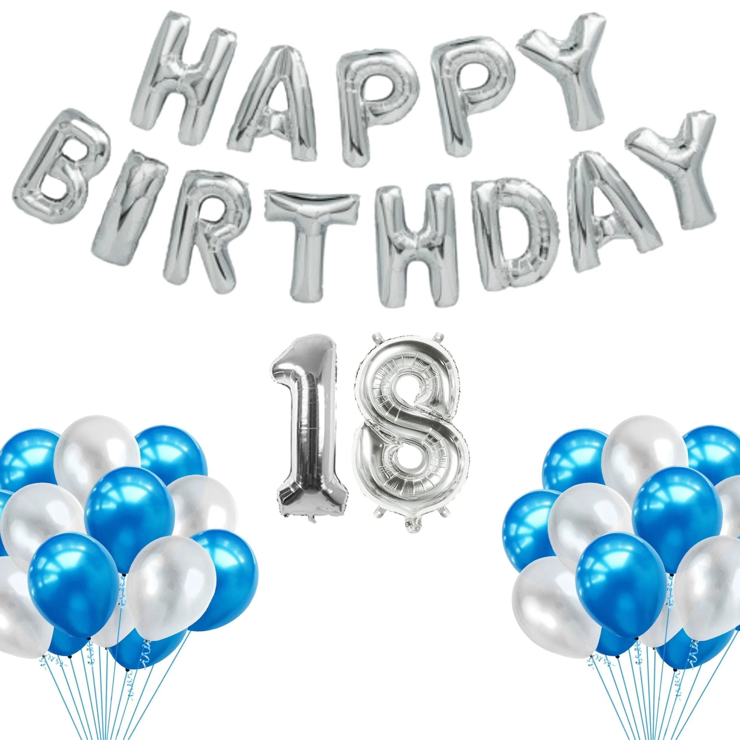 65 Pieces Blue & White, Happy Birthday Kit - Premium Handcrafted 300 GSM Balloon Kit by Party Decor Mall India - View 20