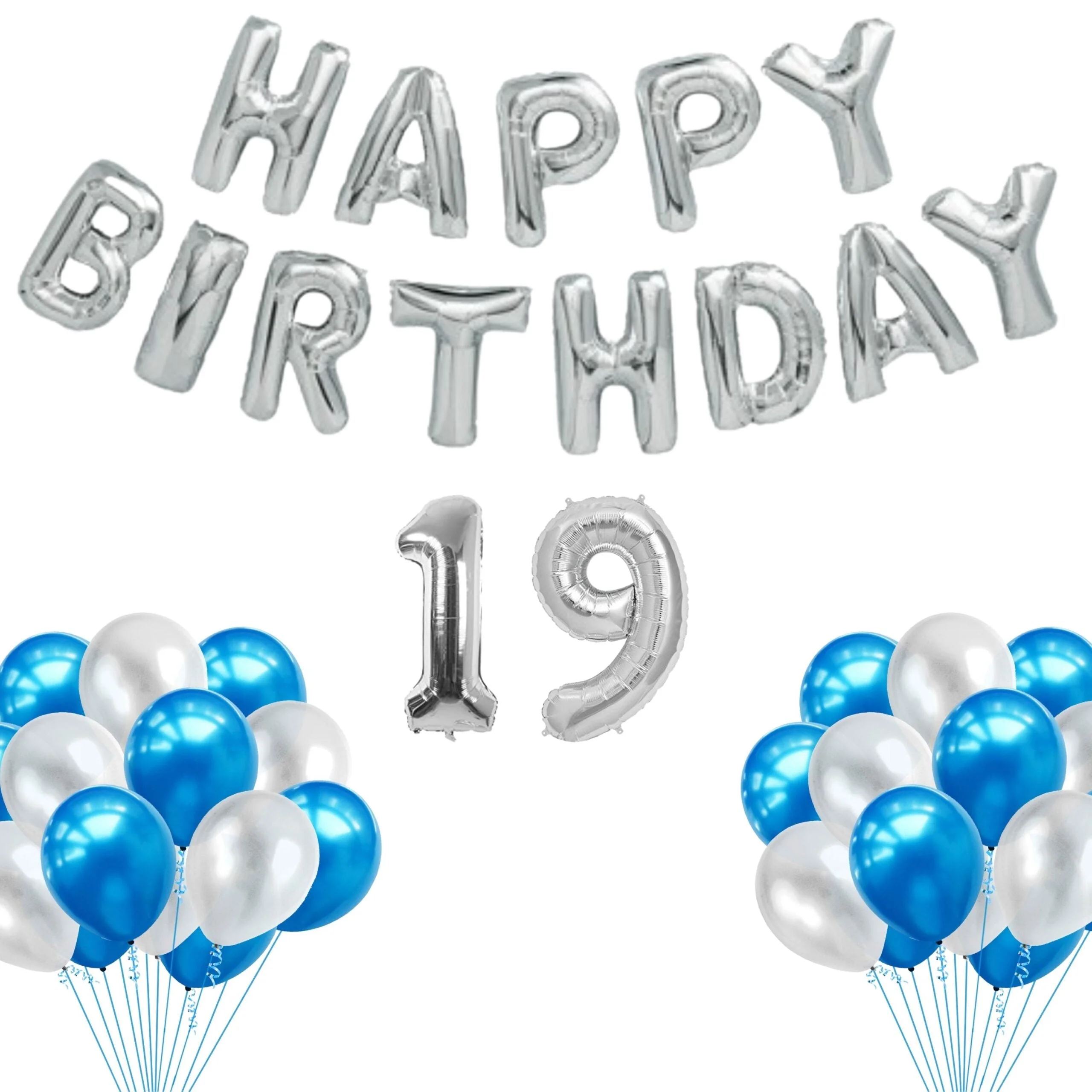 65 Pieces Blue & White, Happy Birthday Kit - Premium Handcrafted 300 GSM Balloon Kit by Party Decor Mall India - View 21