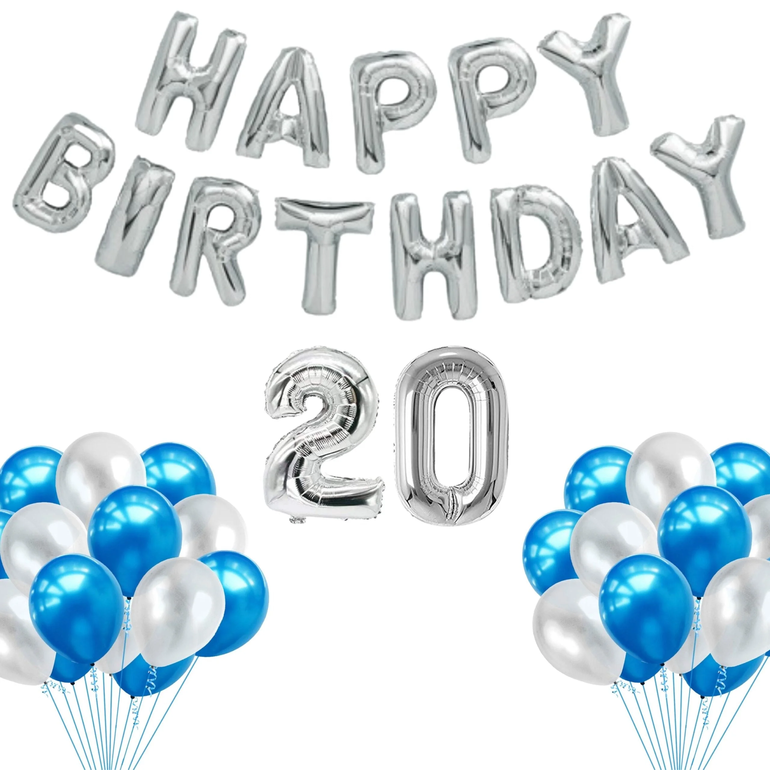 65 Pieces Blue & White, Happy Birthday Kit - Premium Handcrafted 300 GSM Balloon Kit by Party Decor Mall India - View 22