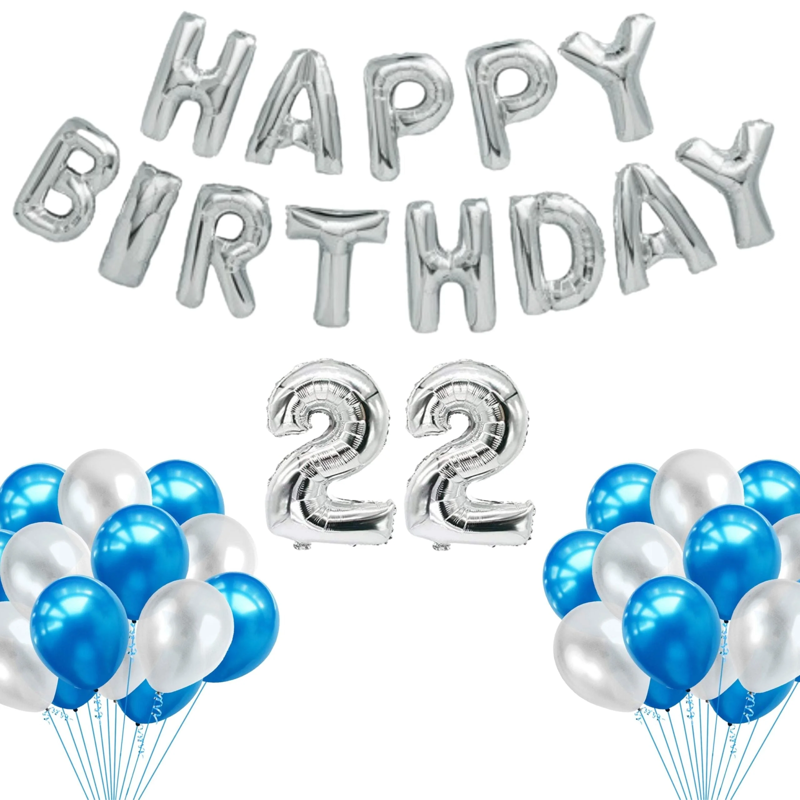 65 Pieces Blue & White, Happy Birthday Kit - Premium Handcrafted 300 GSM Balloon Kit by Party Decor Mall India - View 24