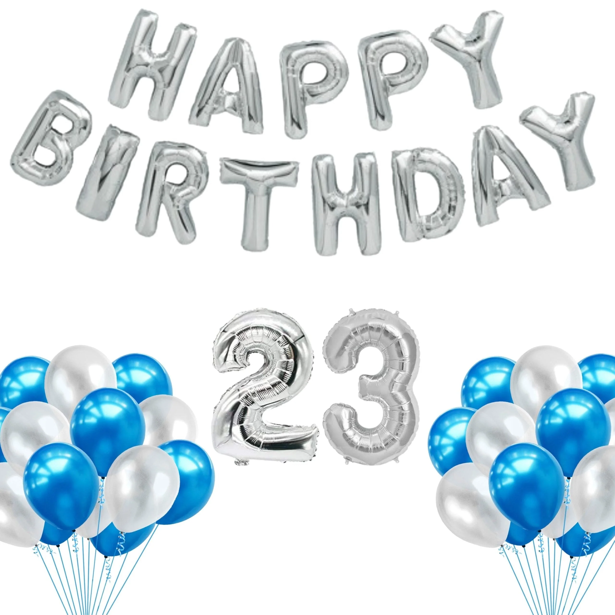 65 Pieces Blue & White, Happy Birthday Kit - Premium Handcrafted 300 GSM Balloon Kit by Party Decor Mall India - View 25