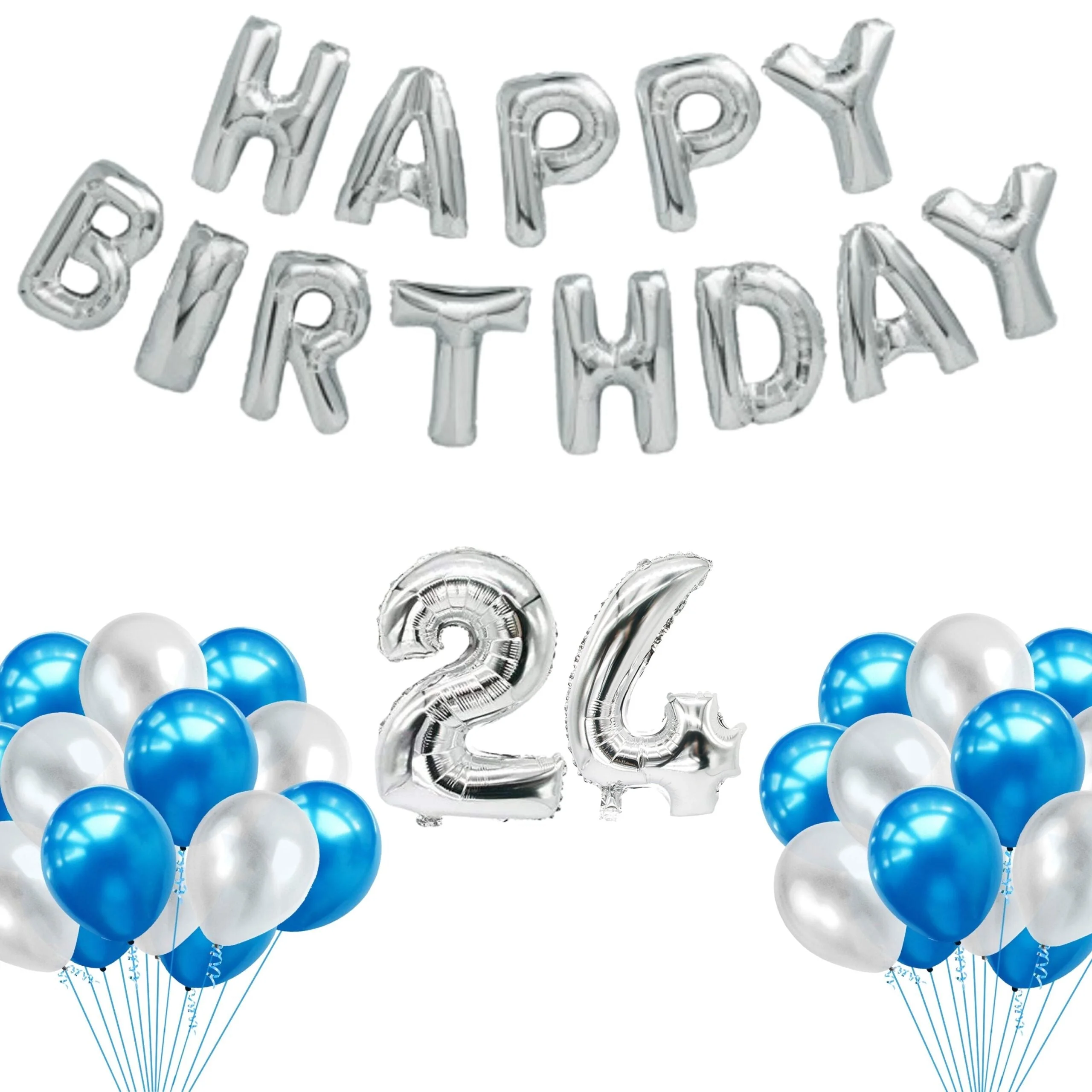 65 Pieces Blue & White, Happy Birthday Kit - Premium Handcrafted 300 GSM Balloon Kit by Party Decor Mall India - View 26