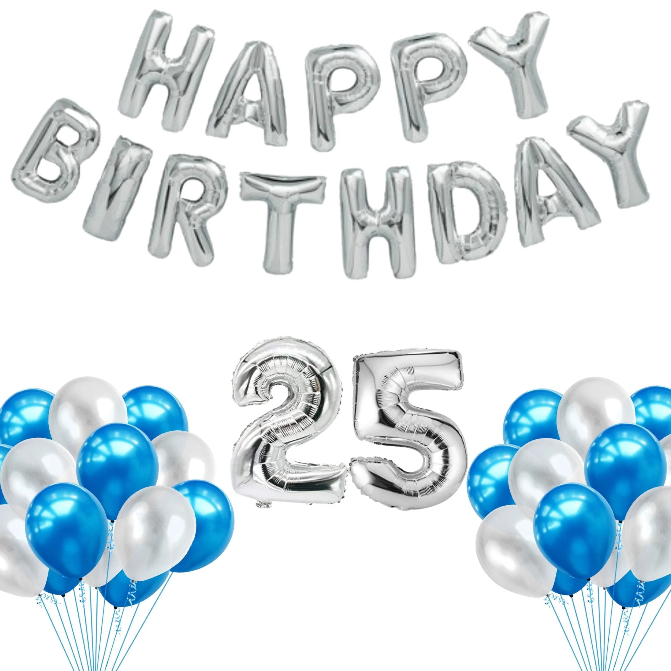 65 Pieces Blue & White, Happy Birthday Kit - Premium Handcrafted 300 GSM Balloon Kit by Party Decor Mall India - View 27