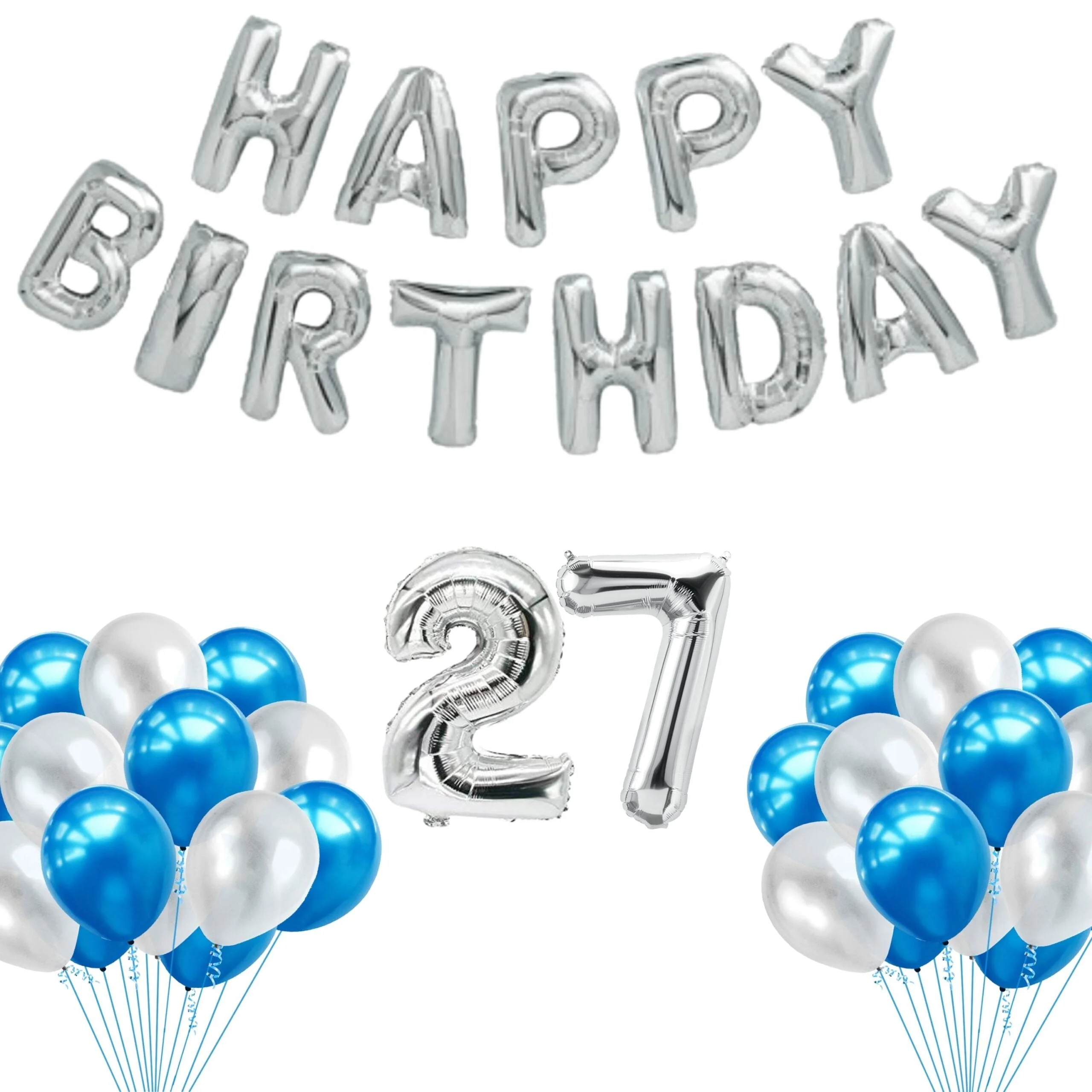 65 Pieces Blue & White, Happy Birthday Kit - Premium Handcrafted 300 GSM Balloon Kit by Party Decor Mall India - View 29