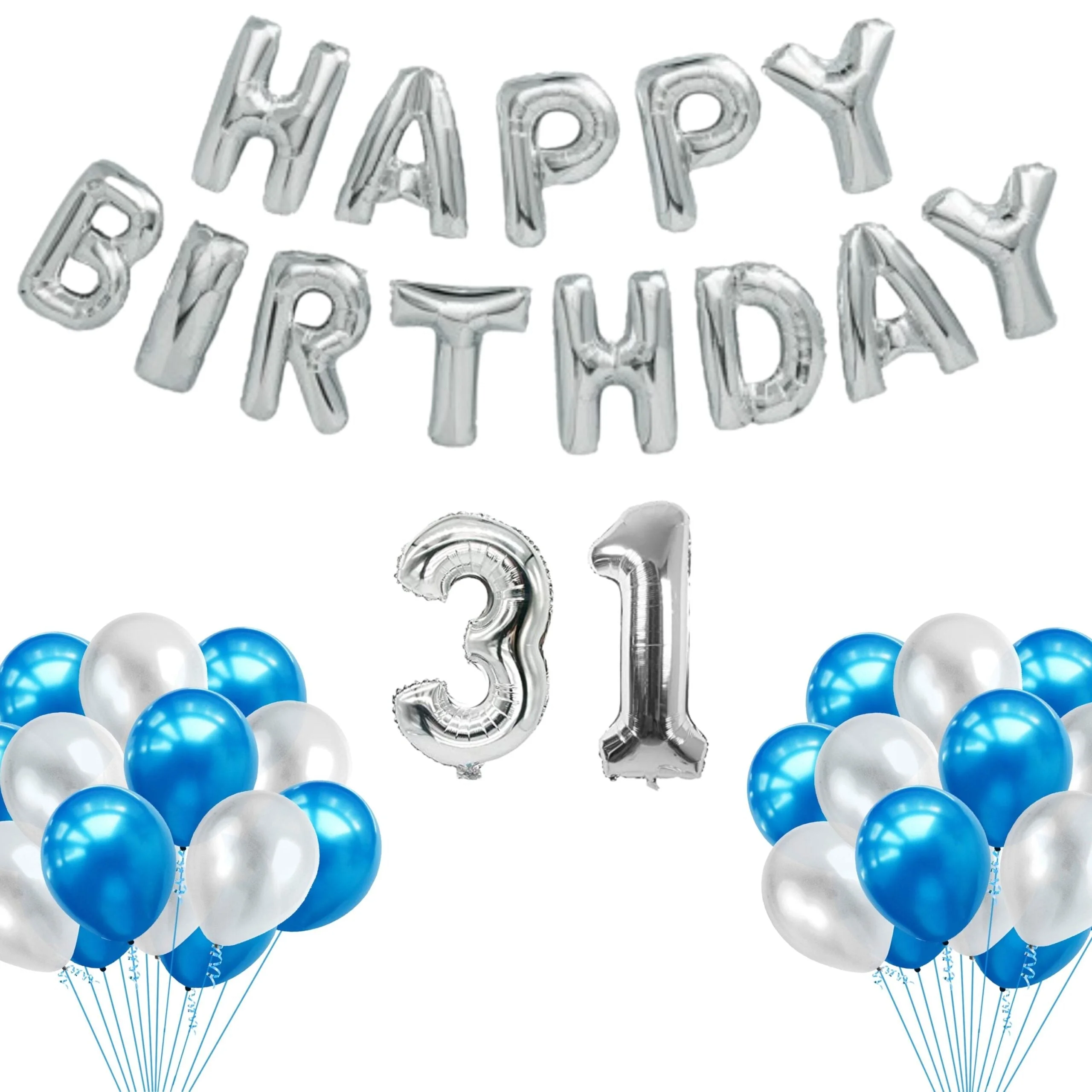 65 Pieces Blue & White, Happy Birthday Kit - Premium Handcrafted 300 GSM Balloon Kit by Party Decor Mall India - View 33