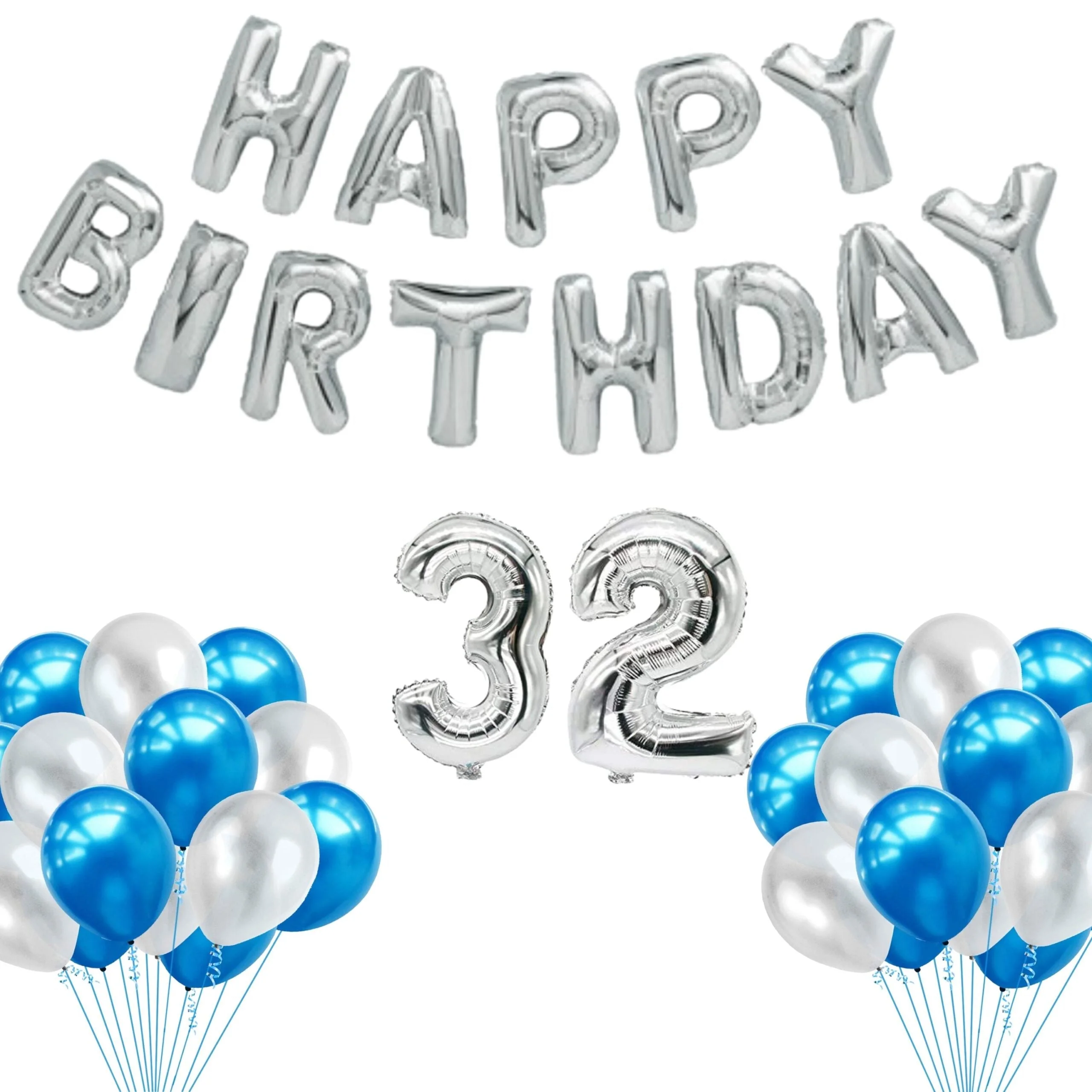 65 Pieces Blue & White, Happy Birthday Kit - Premium Handcrafted 300 GSM Balloon Kit by Party Decor Mall India - View 34