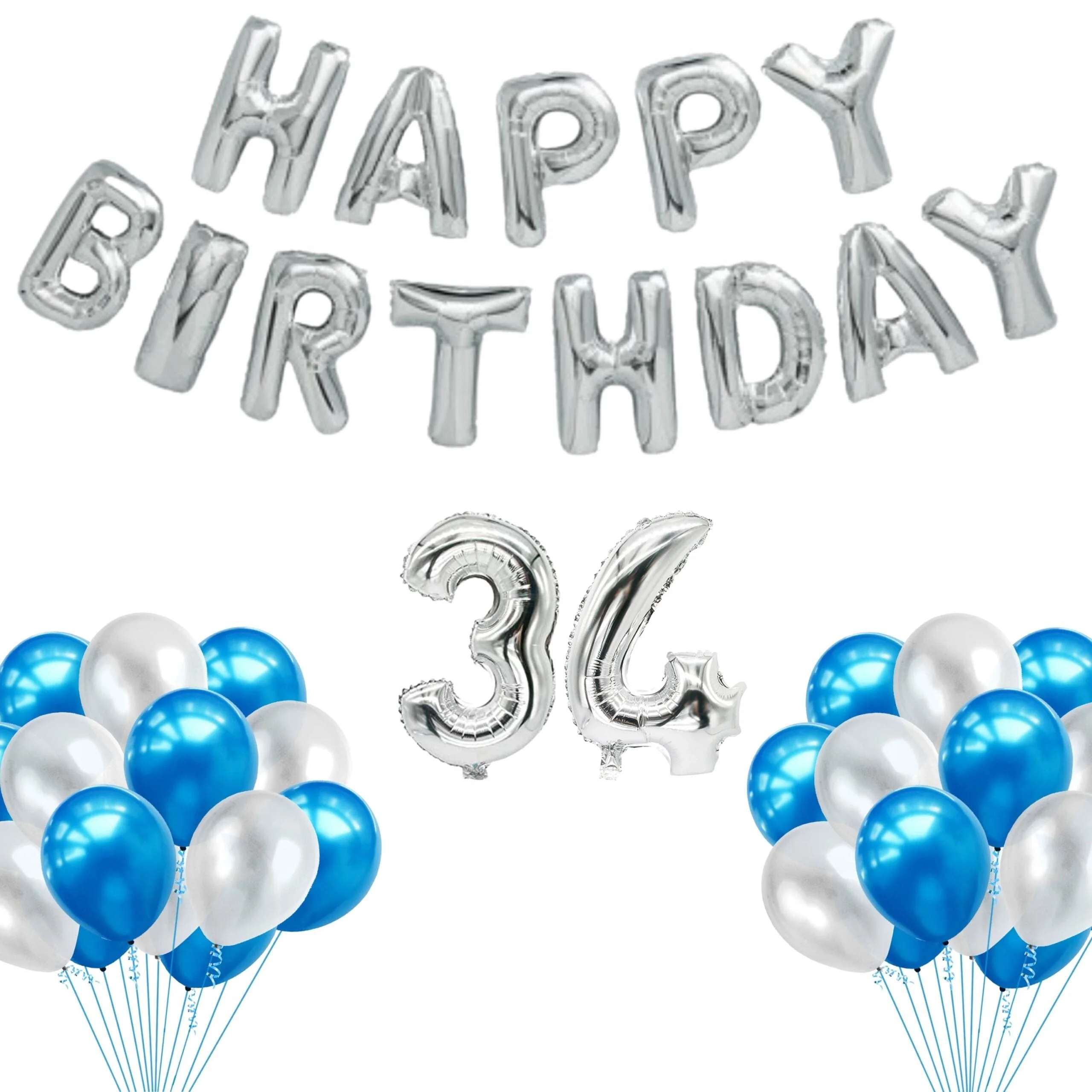 65 Pieces Blue & White, Happy Birthday Kit - Premium Handcrafted 300 GSM Balloon Kit by Party Decor Mall India - View 36