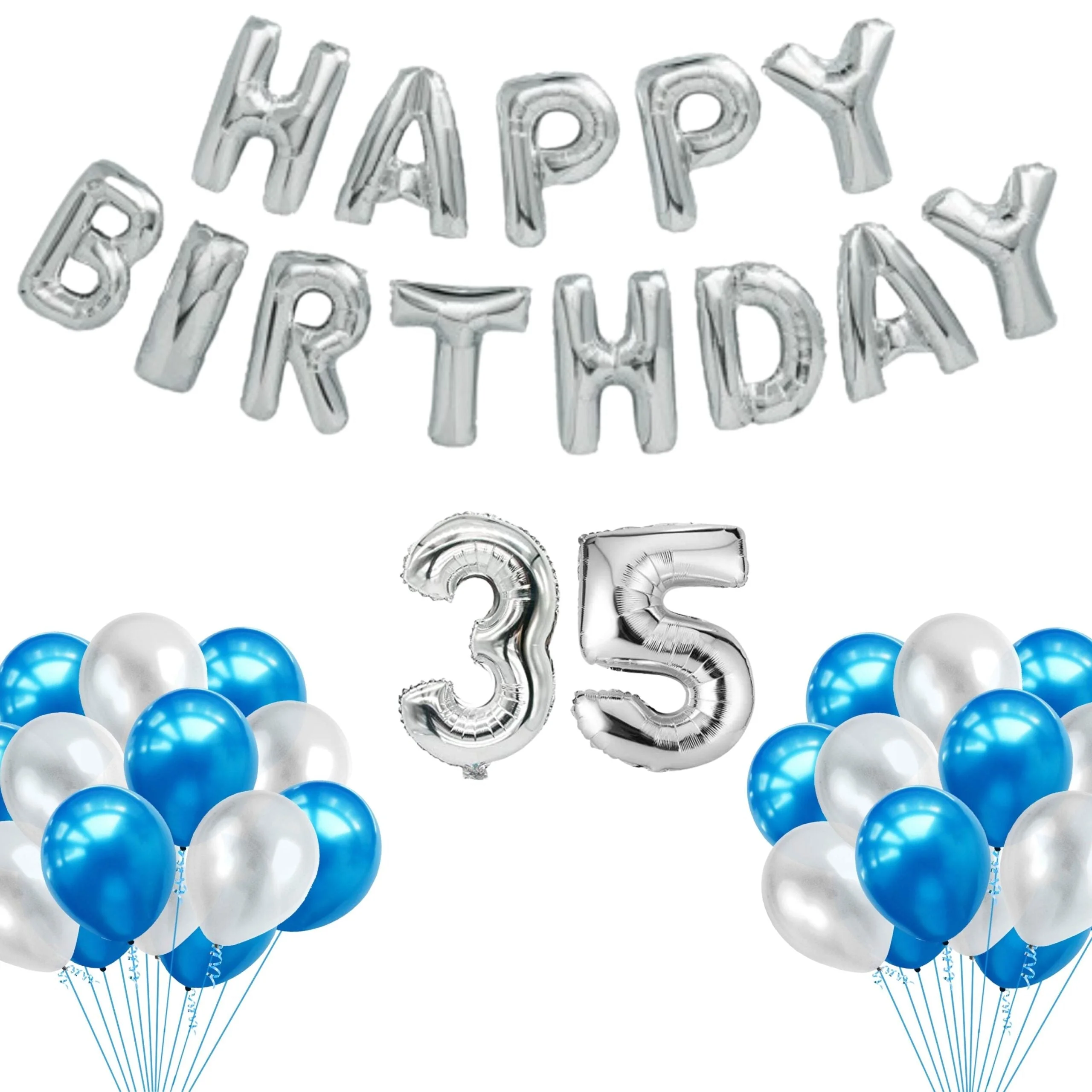 65 Pieces Blue & White, Happy Birthday Kit - Premium Handcrafted 300 GSM Balloon Kit by Party Decor Mall India - View 37