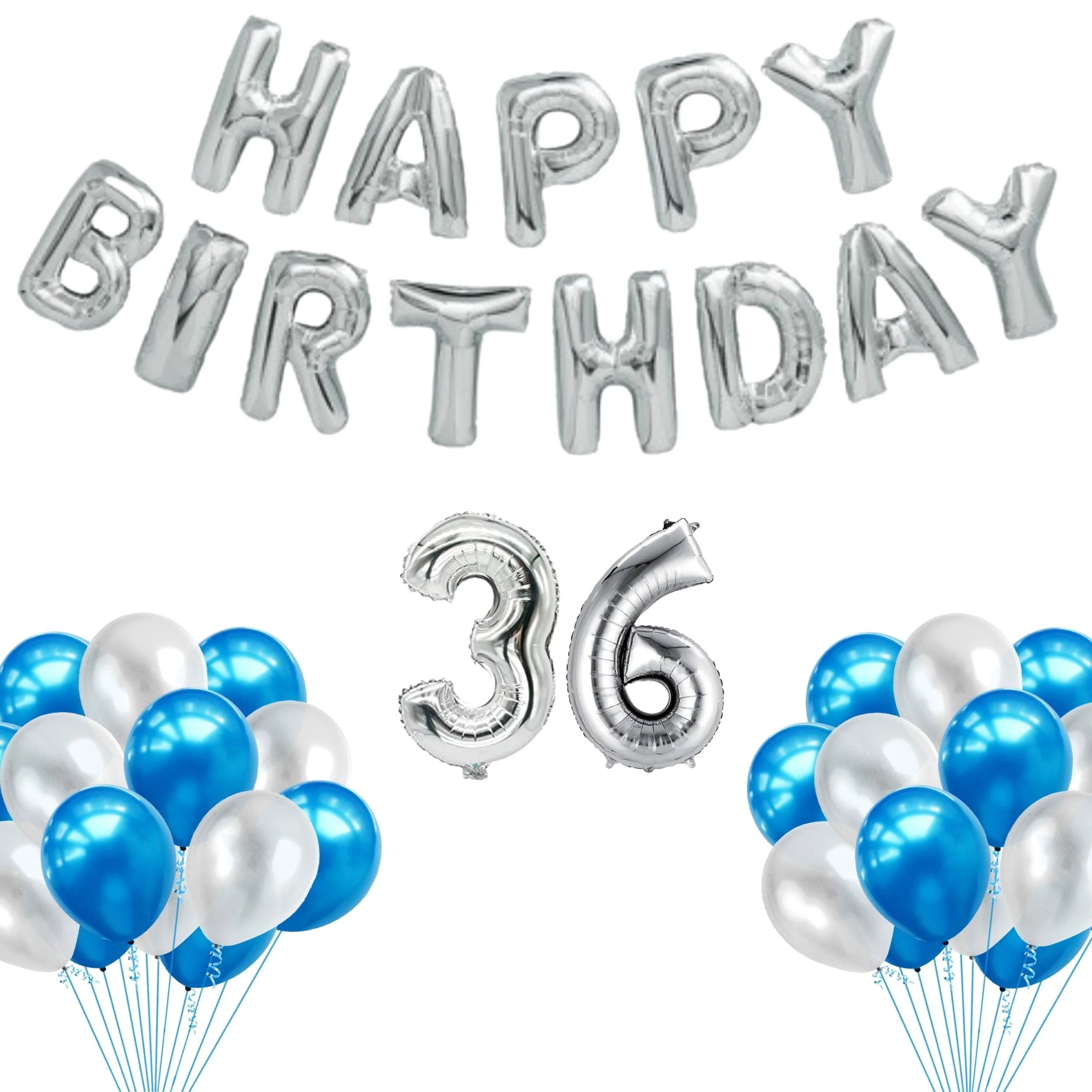 65 Pieces Blue & White, Happy Birthday Kit - Premium Handcrafted 300 GSM Balloon Kit by Party Decor Mall India - View 38