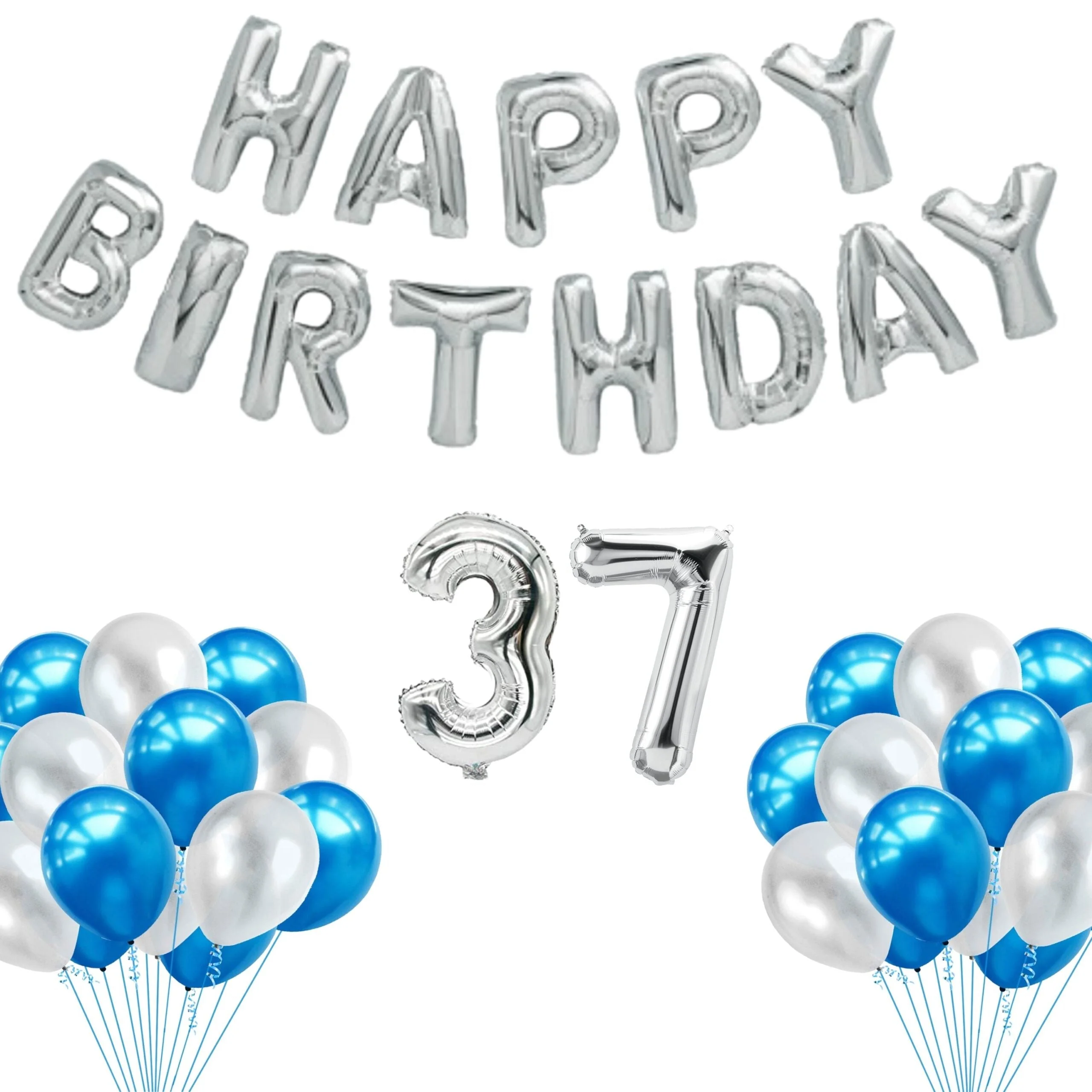 65 Pieces Blue & White, Happy Birthday Kit - Premium Handcrafted 300 GSM Balloon Kit by Party Decor Mall India - View 39