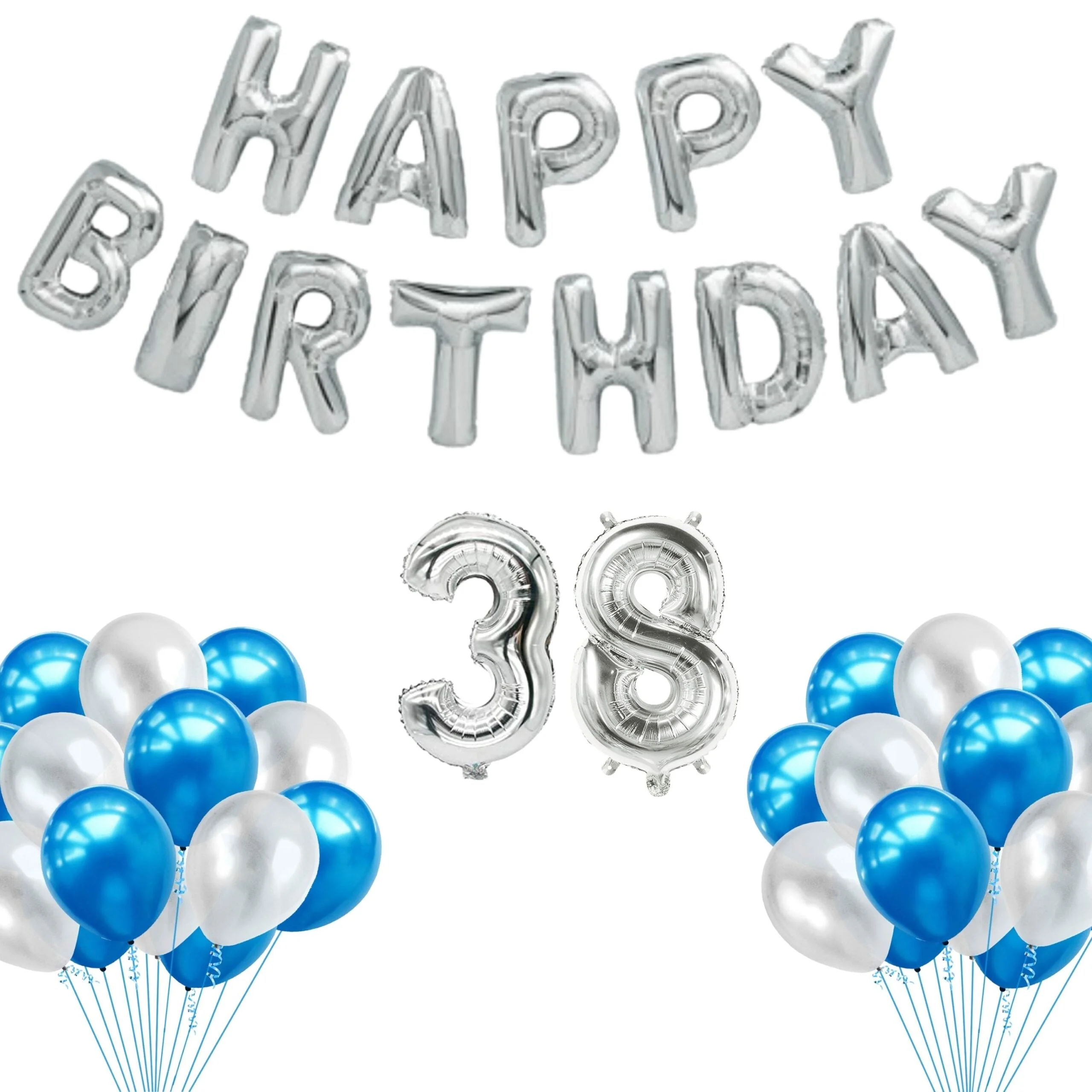 65 Pieces Blue & White, Happy Birthday Kit - Premium Handcrafted 300 GSM Balloon Kit by Party Decor Mall India - View 40
