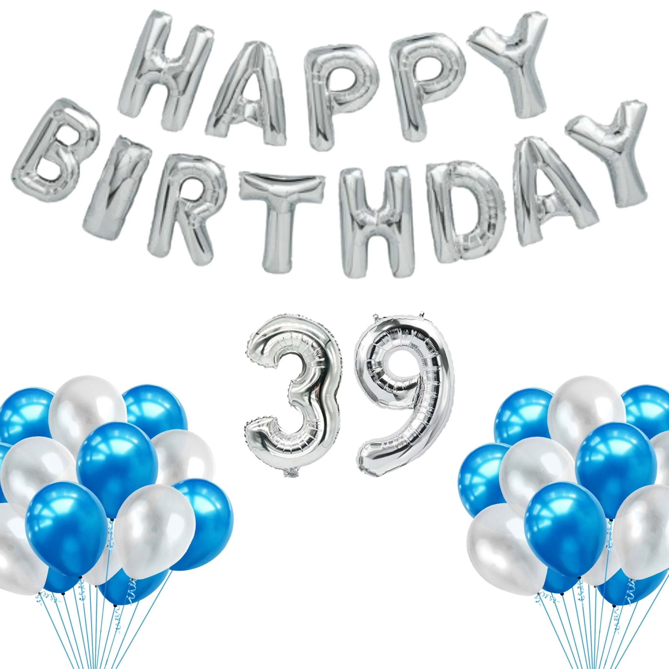65 Pieces Blue & White, Happy Birthday Kit - Premium Handcrafted 300 GSM Balloon Kit by Party Decor Mall India - View 41