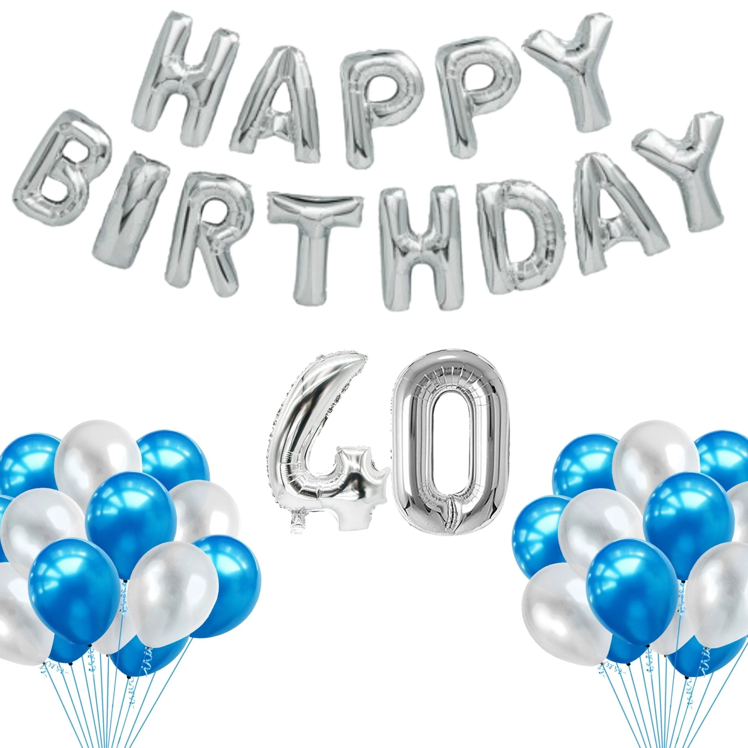 65 Pieces Blue & White, Happy Birthday Kit - Premium Handcrafted 300 GSM Balloon Kit by Party Decor Mall India - View 42