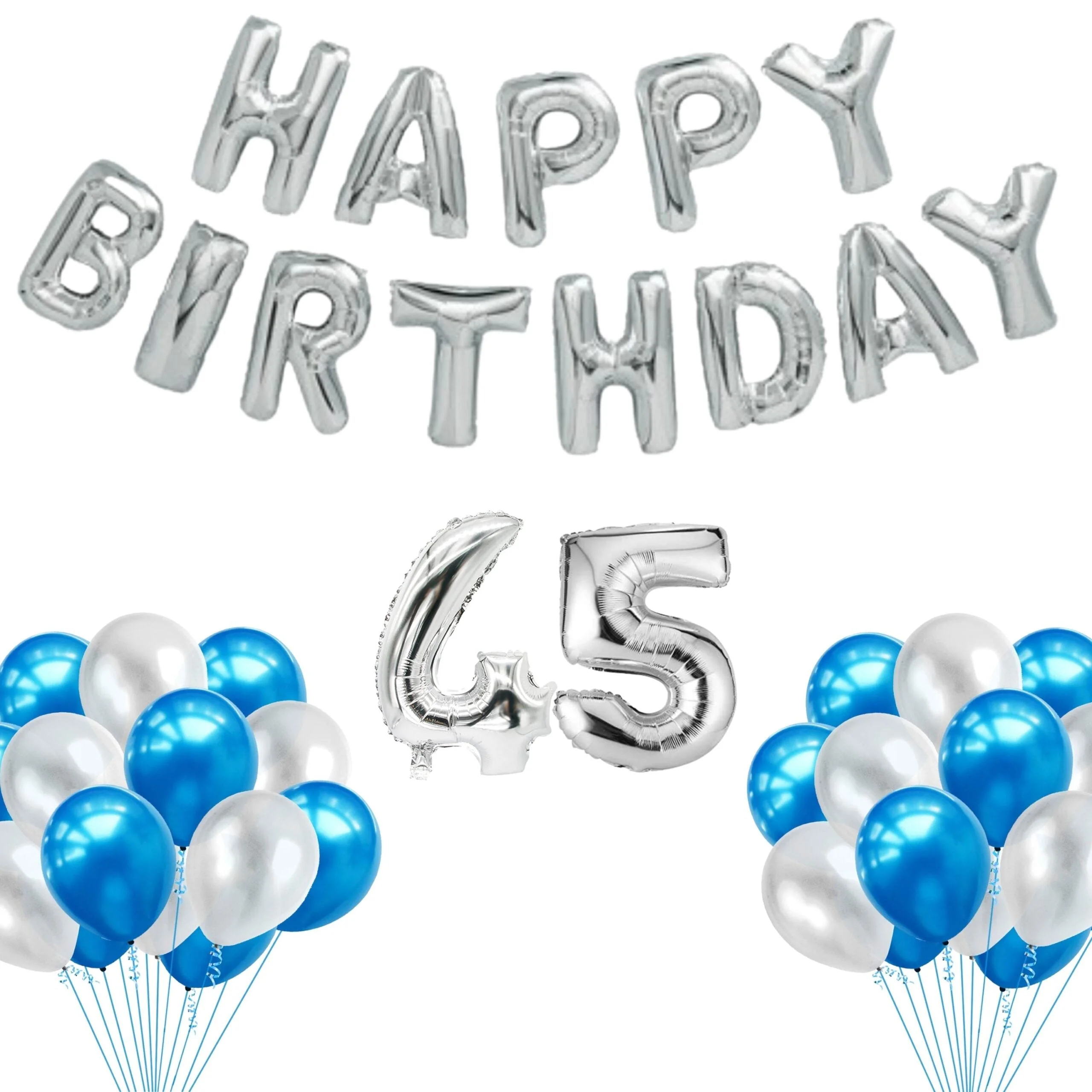 65 Pieces Blue & White, Happy Birthday Kit - Premium Handcrafted 300 GSM Balloon Kit by Party Decor Mall India - View 43