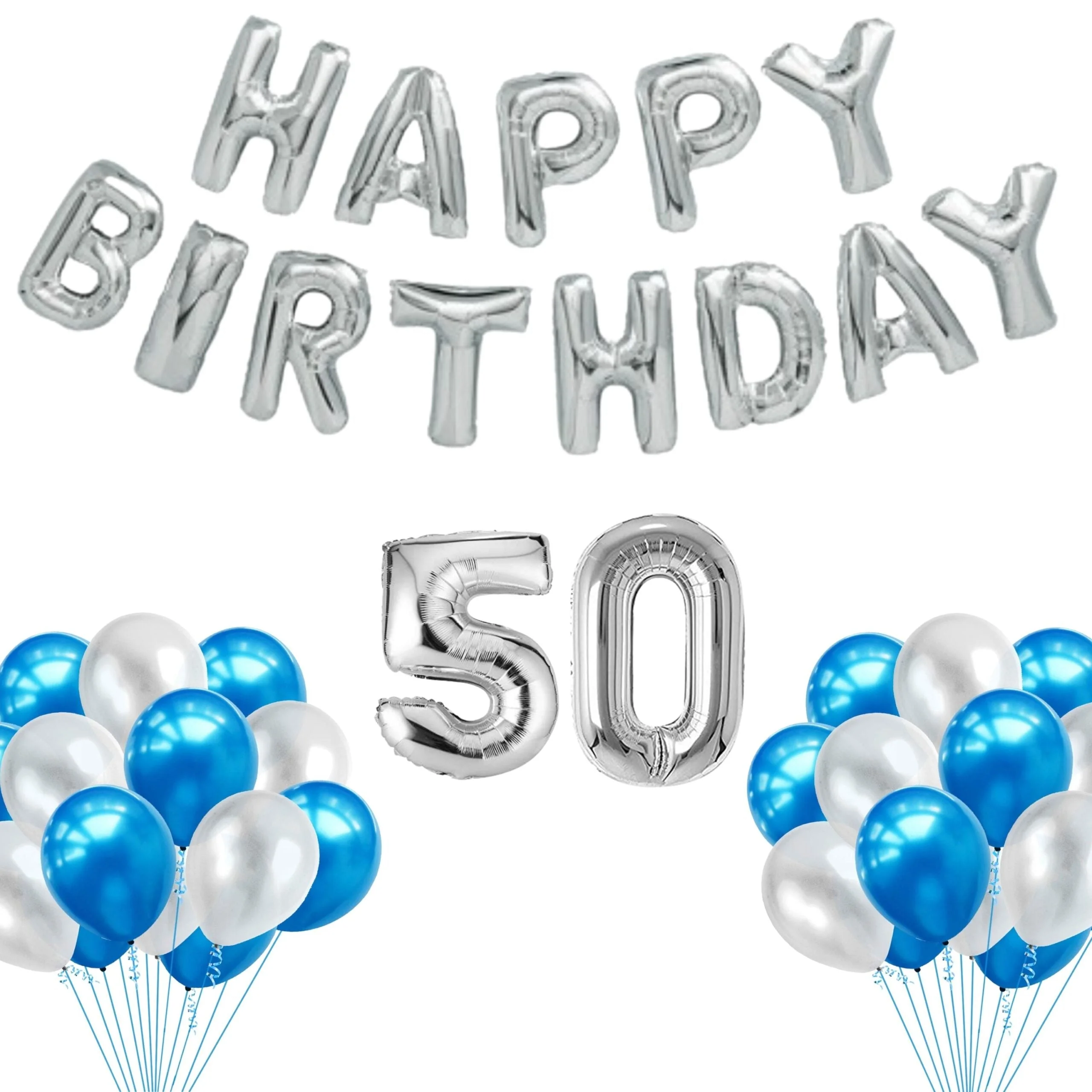 65 Pieces Blue & White, Happy Birthday Kit - Premium Handcrafted 300 GSM Balloon Kit by Party Decor Mall India - View 44