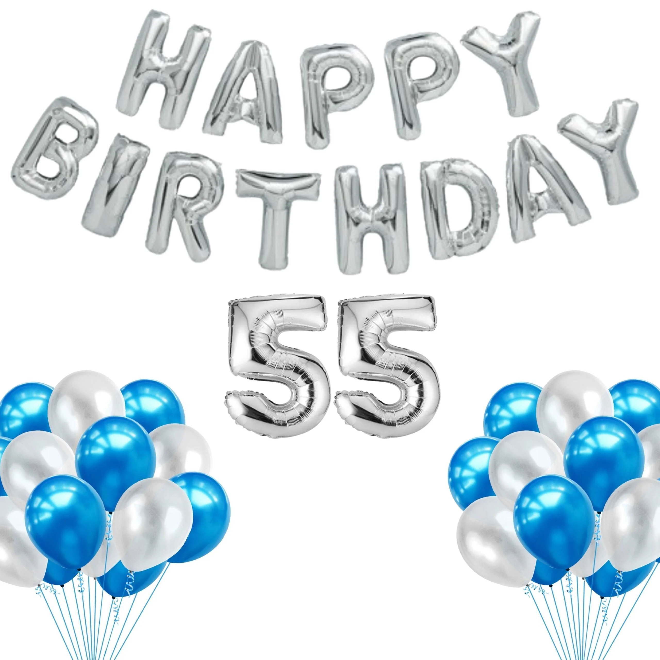 65 Pieces Blue & White, Happy Birthday Kit - Premium Handcrafted 300 GSM Balloon Kit by Party Decor Mall India - View 45