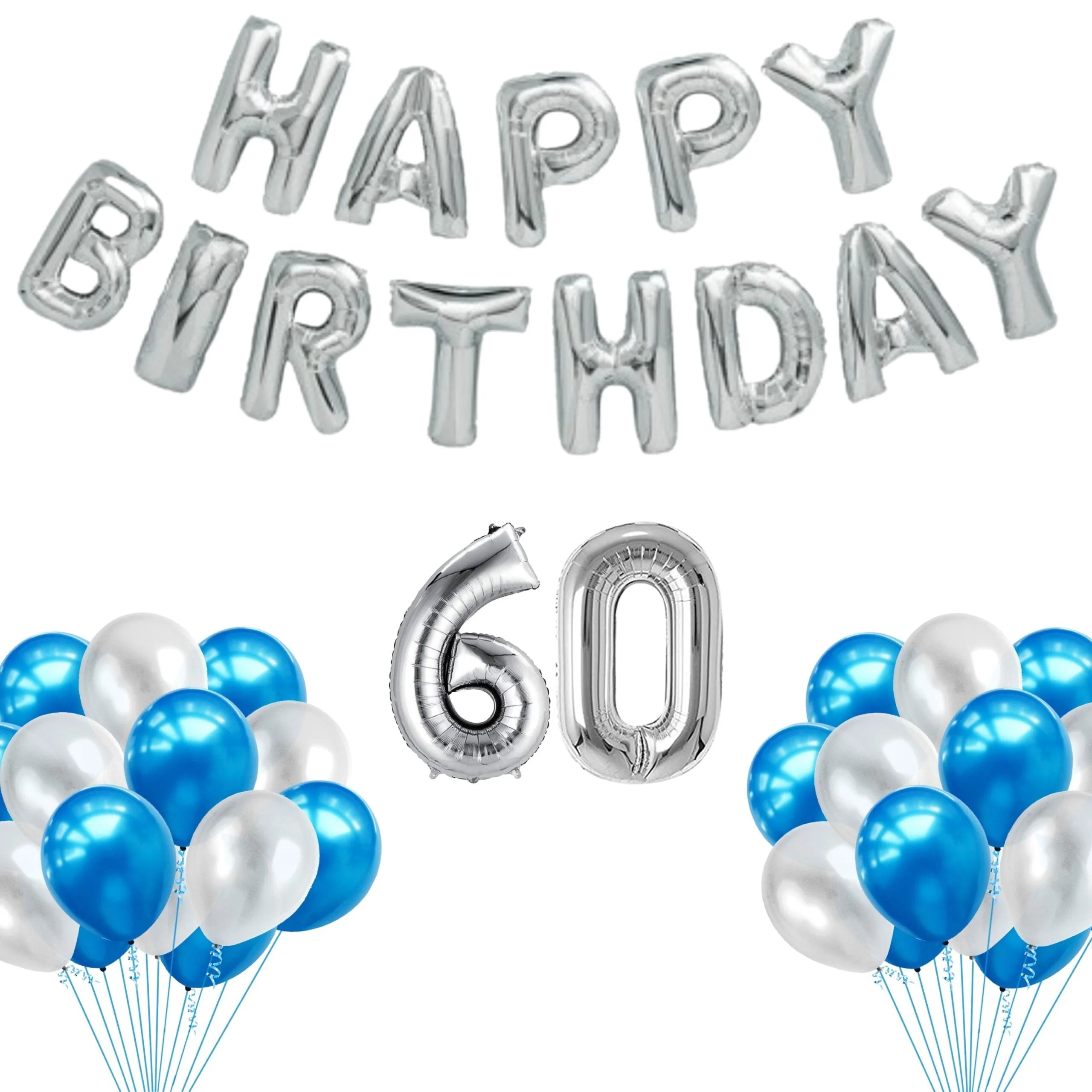65 Pieces Blue & White, Happy Birthday Kit - Premium Handcrafted 300 GSM Balloon Kit by Party Decor Mall India - View 46