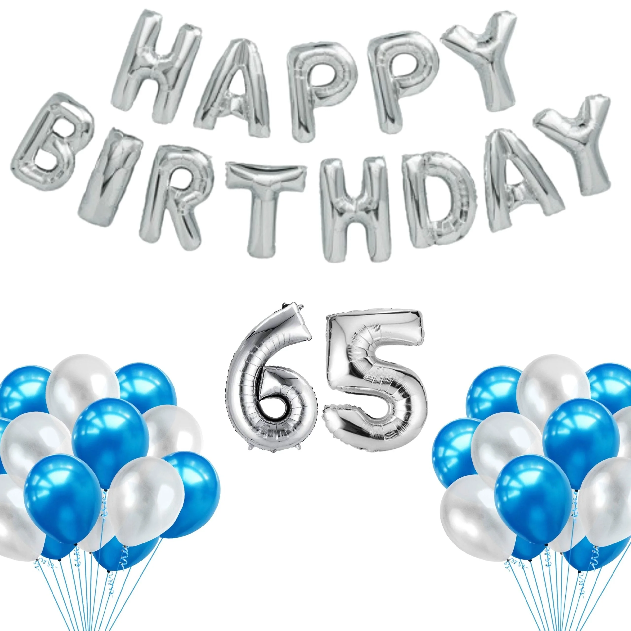 65 Pieces Blue & White, Happy Birthday Kit - Premium Handcrafted 300 GSM Balloon Kit by Party Decor Mall India - View 47