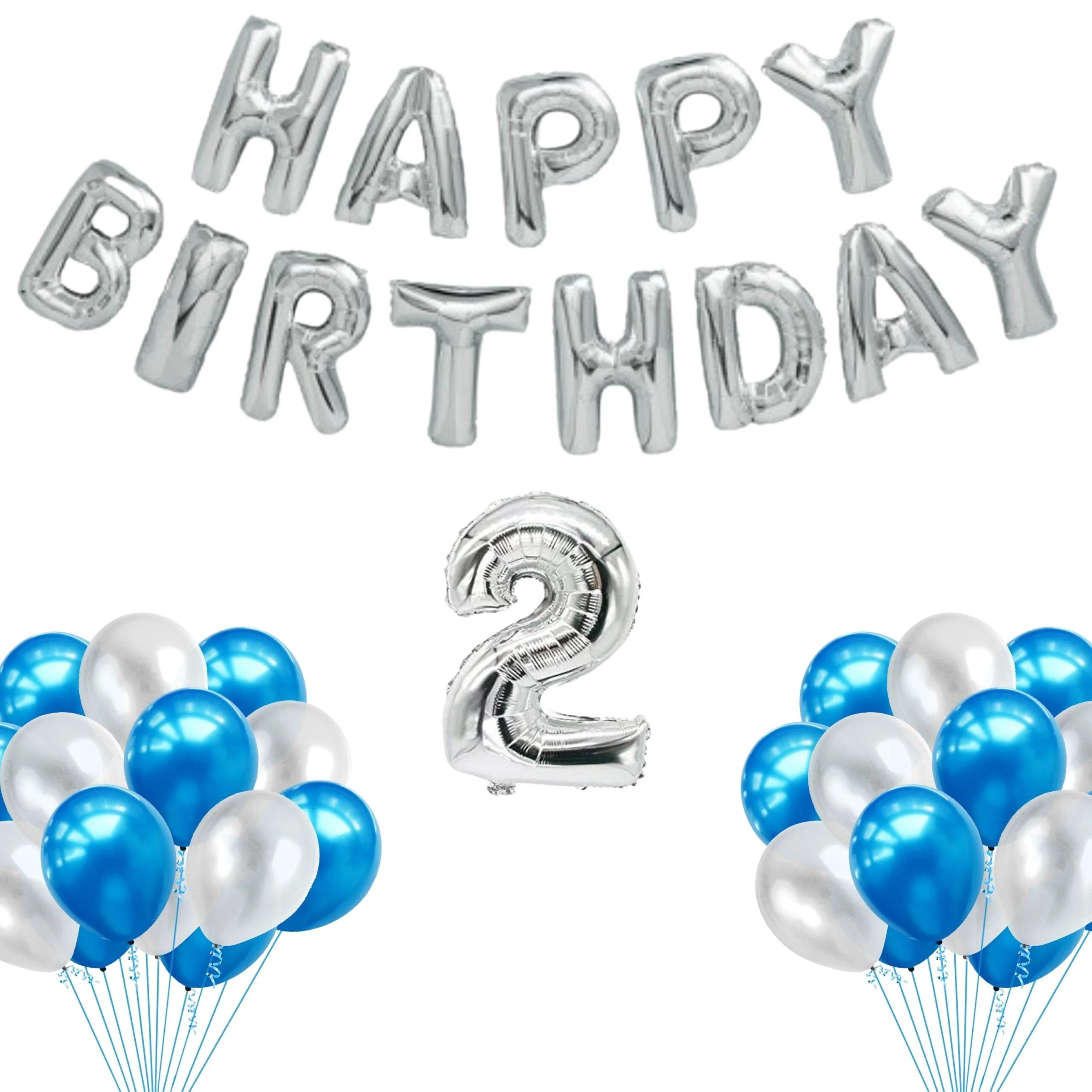 65 Pieces Blue & White, Happy Birthday Kit - Premium Handcrafted 300 GSM Balloon Kit by Party Decor Mall India - View 4