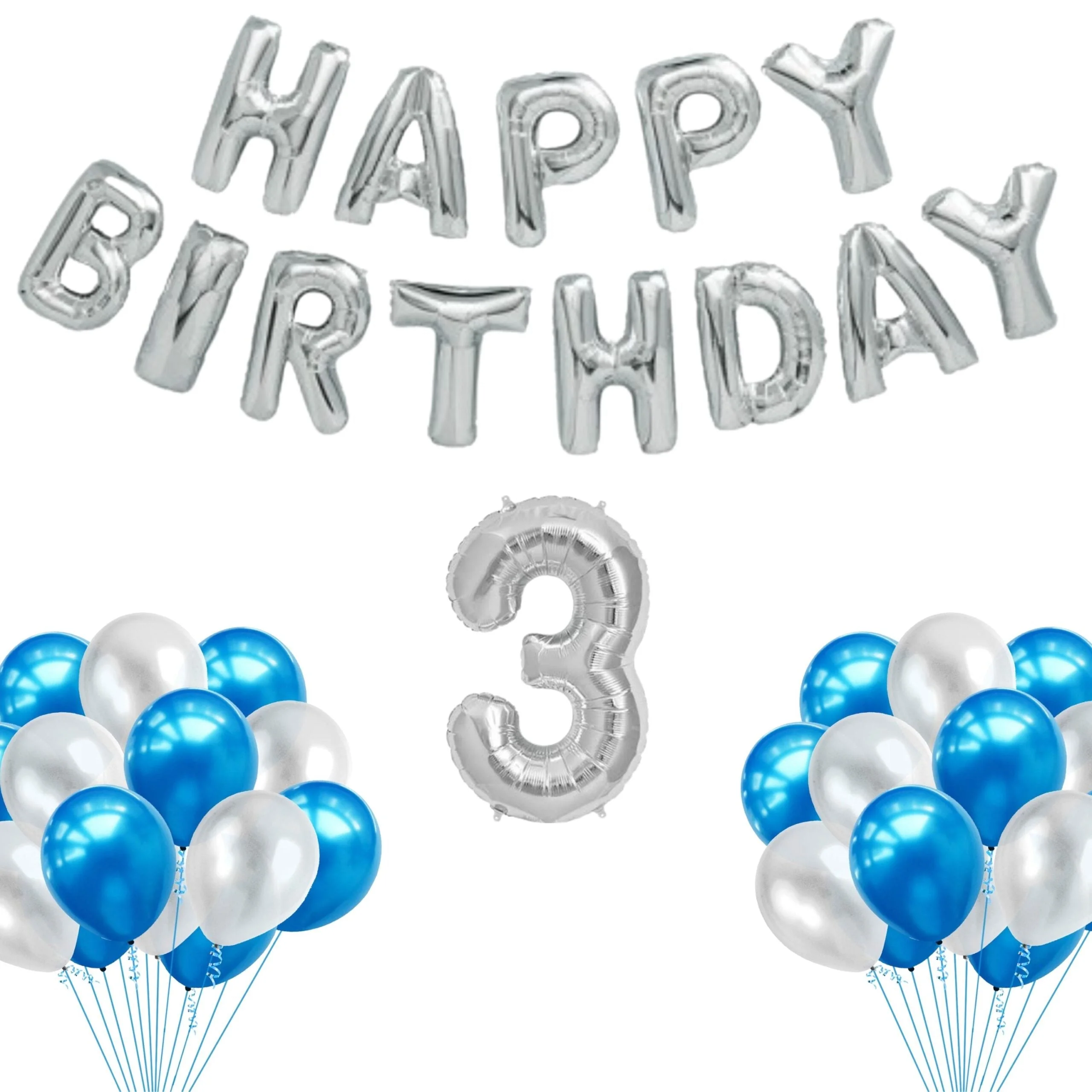 65 Pieces Blue & White, Happy Birthday Kit - Premium Handcrafted 300 GSM Balloon Kit by Party Decor Mall India - View 5