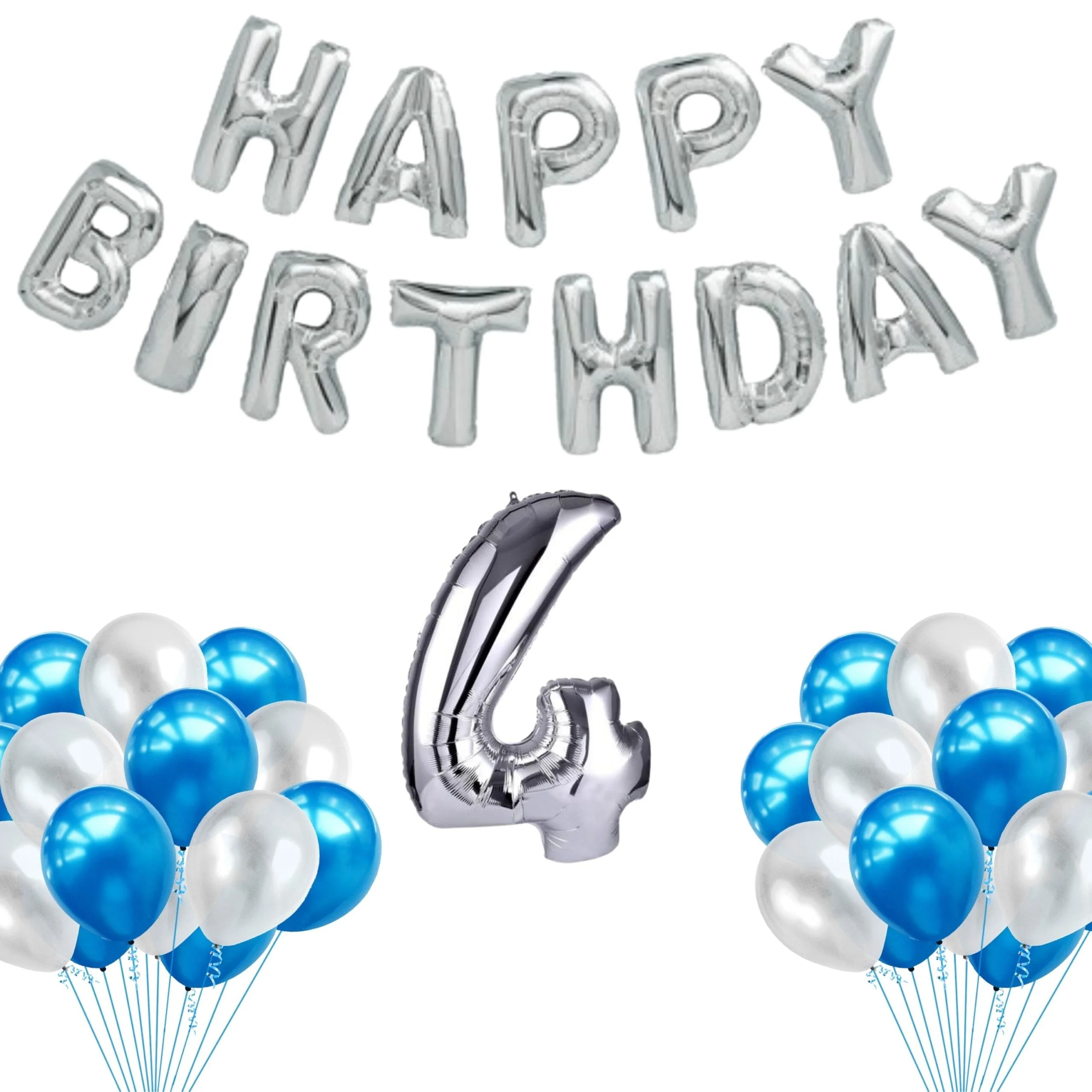 65 Pieces Blue & White, Happy Birthday Kit - Premium Handcrafted 300 GSM Balloon Kit by Party Decor Mall India - View 6
