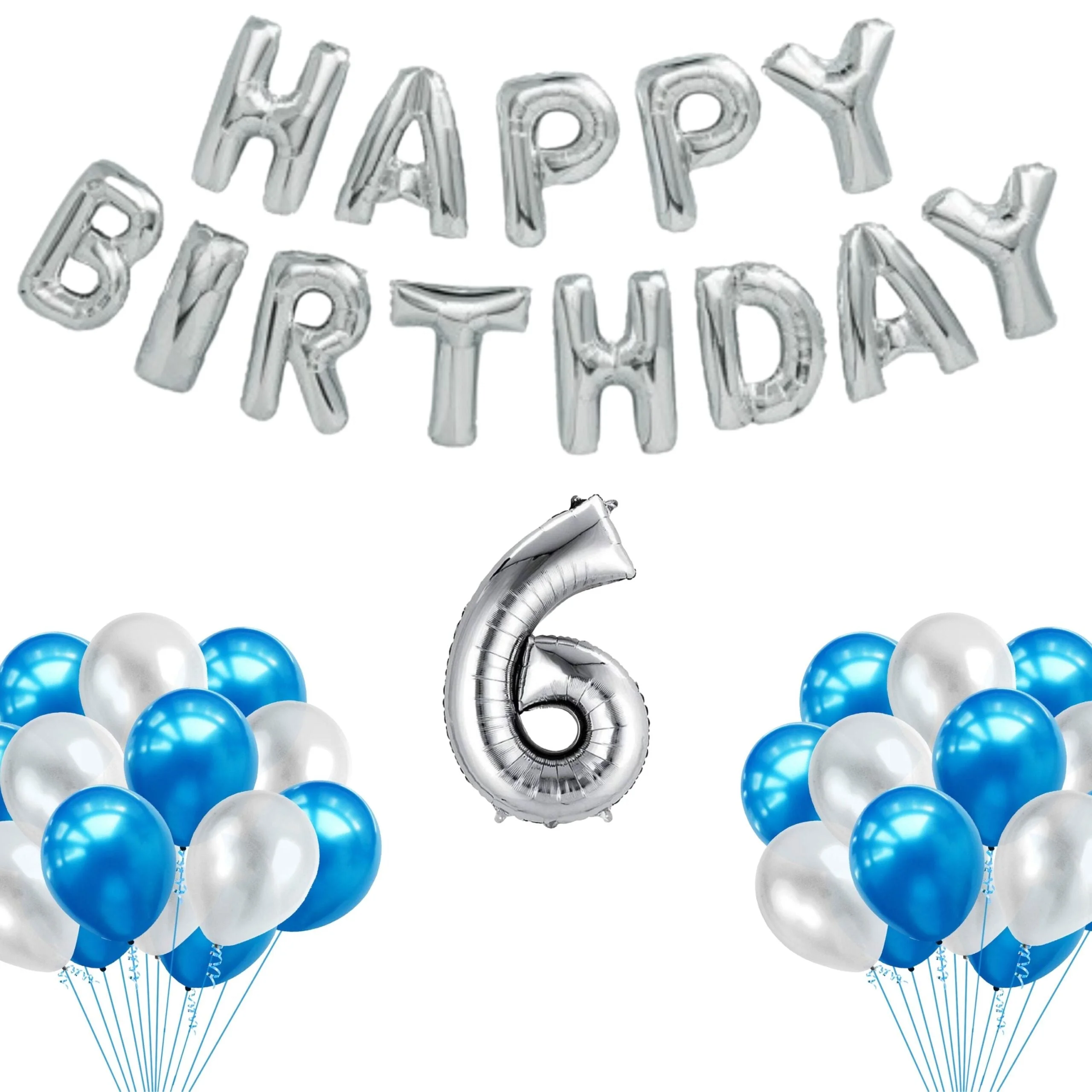 65 Pieces Blue & White, Happy Birthday Kit - Premium Handcrafted 300 GSM Balloon Kit by Party Decor Mall India - View 8