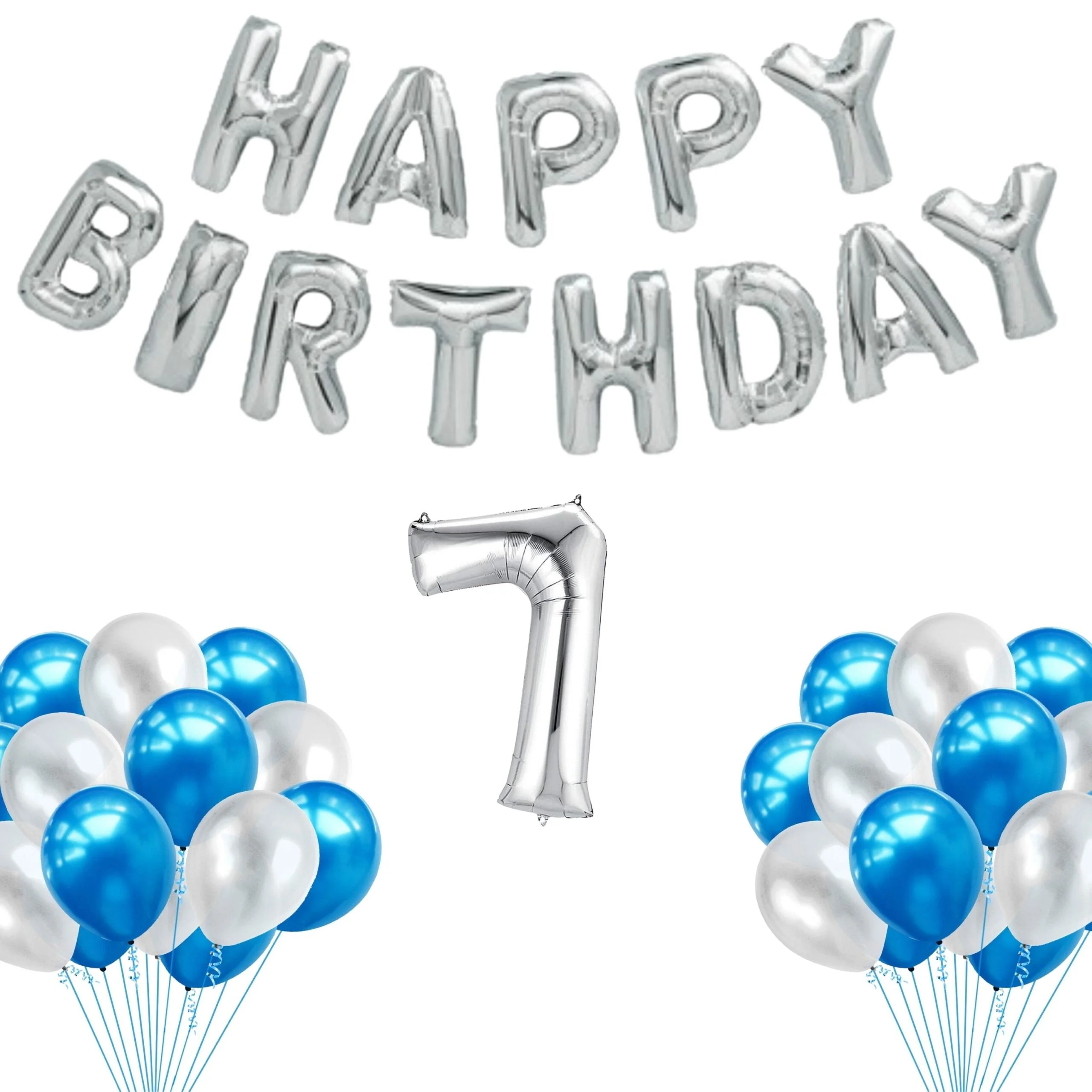 65 Pieces Blue & White, Happy Birthday Kit - Premium Handcrafted 300 GSM Balloon Kit by Party Decor Mall India - View 9