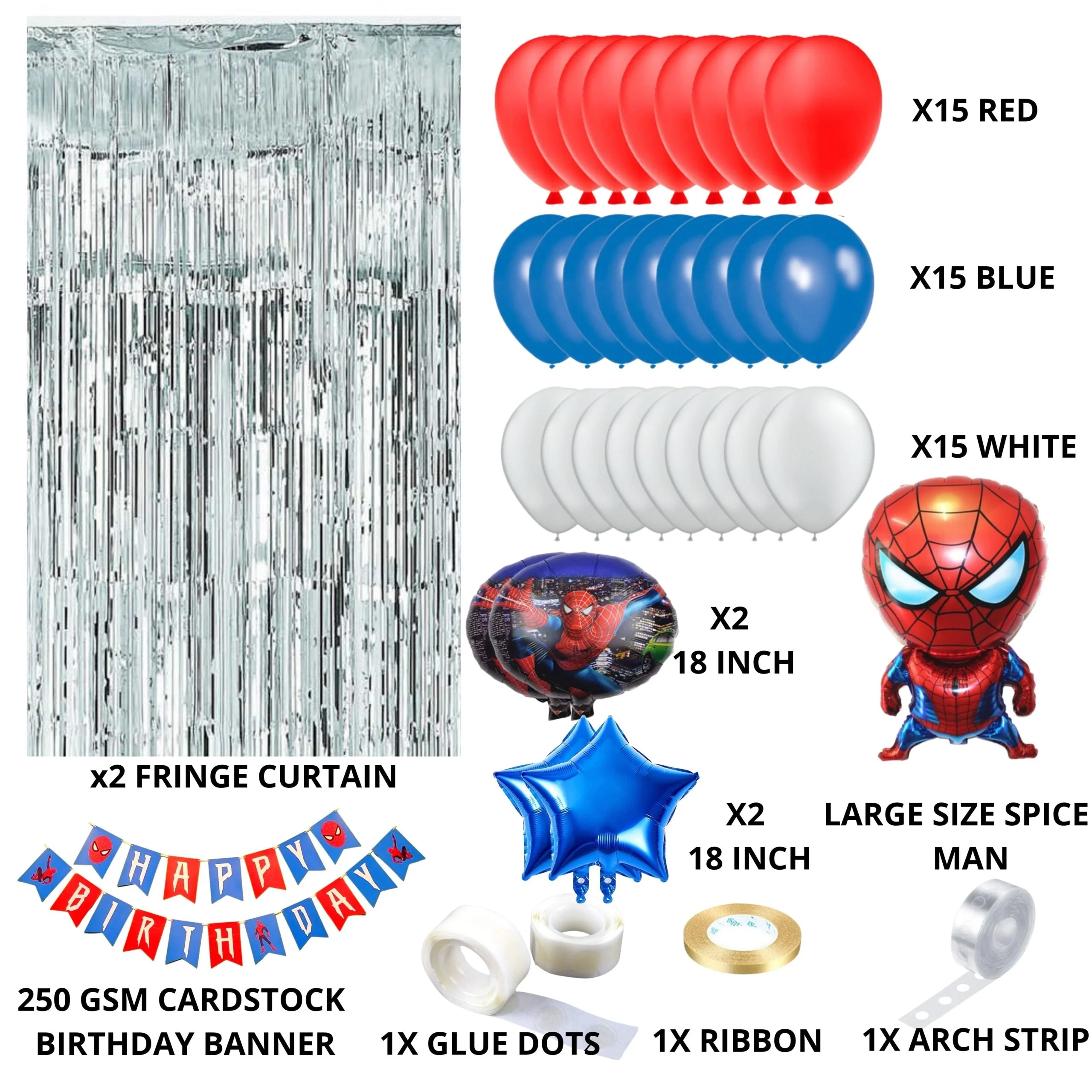 68Pcs Spider Superhero Theme Birthday Decoration for Boys, Spider superhero Foil Balloon & Banner, Red, White & Blue Balloons - Premium Handcrafted 300 GSM Birthday Decoration, Balloons by Party Decor Mall India - View 2