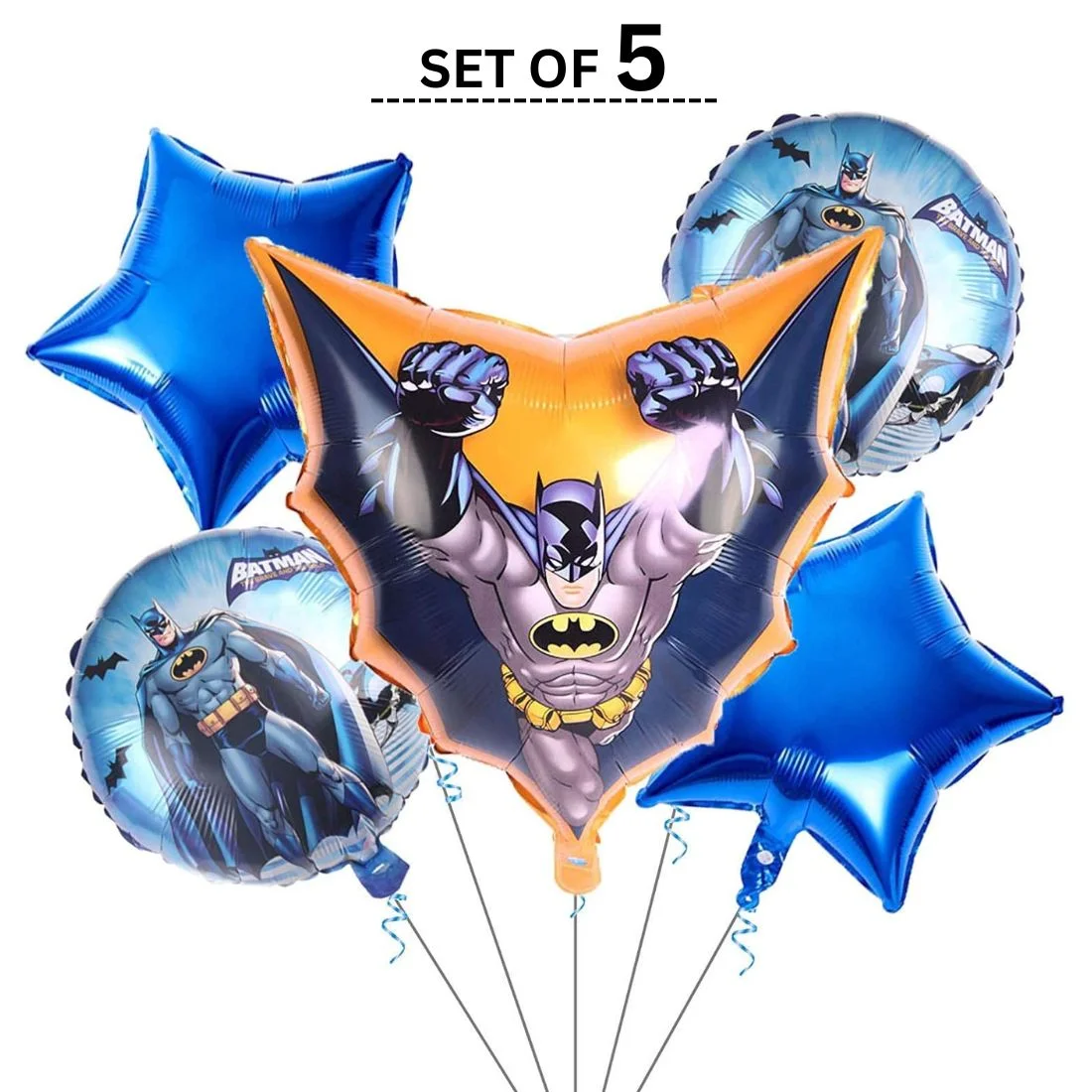 Bat Superhero Printed Theme Birthday Decoration foil Balloon ( Set of 5 ) Blue - Premium Handcrafted 300 GSM Birthday Decoration, Party Supplies by Party Decor Mall India - View 5