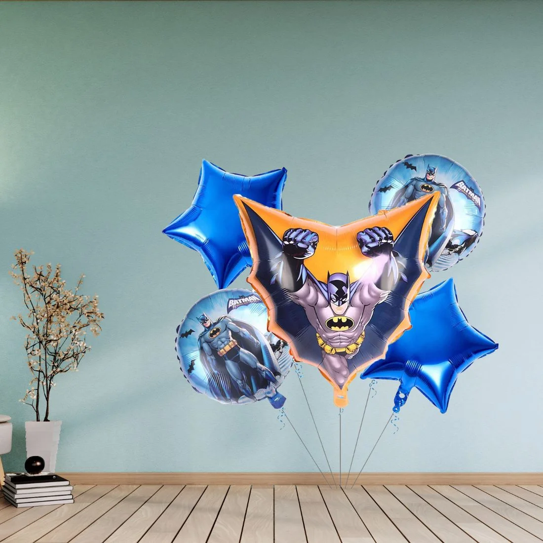 Bat Superhero Printed Theme Birthday Decoration foil Balloon ( Set of 5 ) Blue - Premium Handcrafted 300 GSM Birthday Decoration, Party Supplies by Party Decor Mall India - View 6