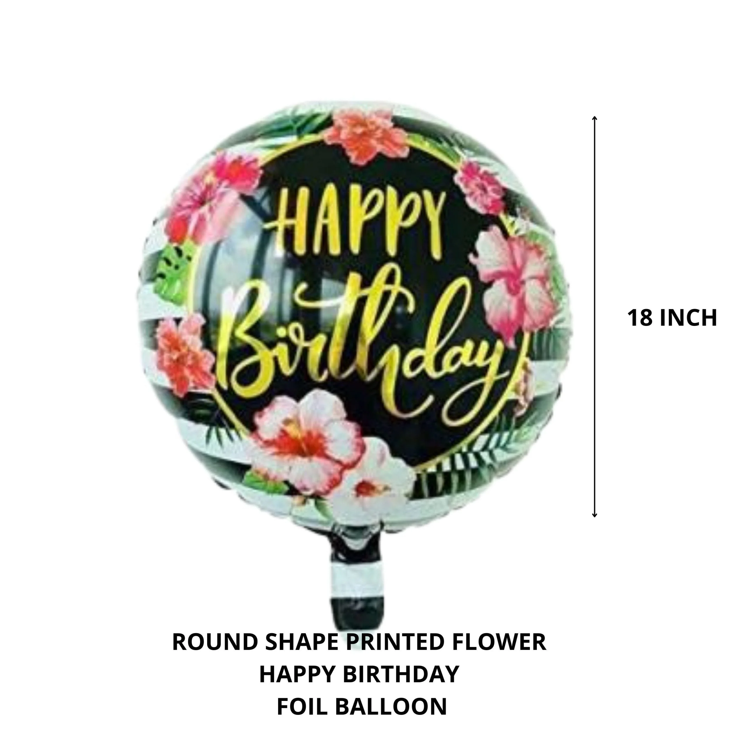 Printed Round Shape Flower Happy Birthday Foil Balloon - Premium Handcrafted 300 GSM Foil Balloon by Party Decor Mall India - View 2