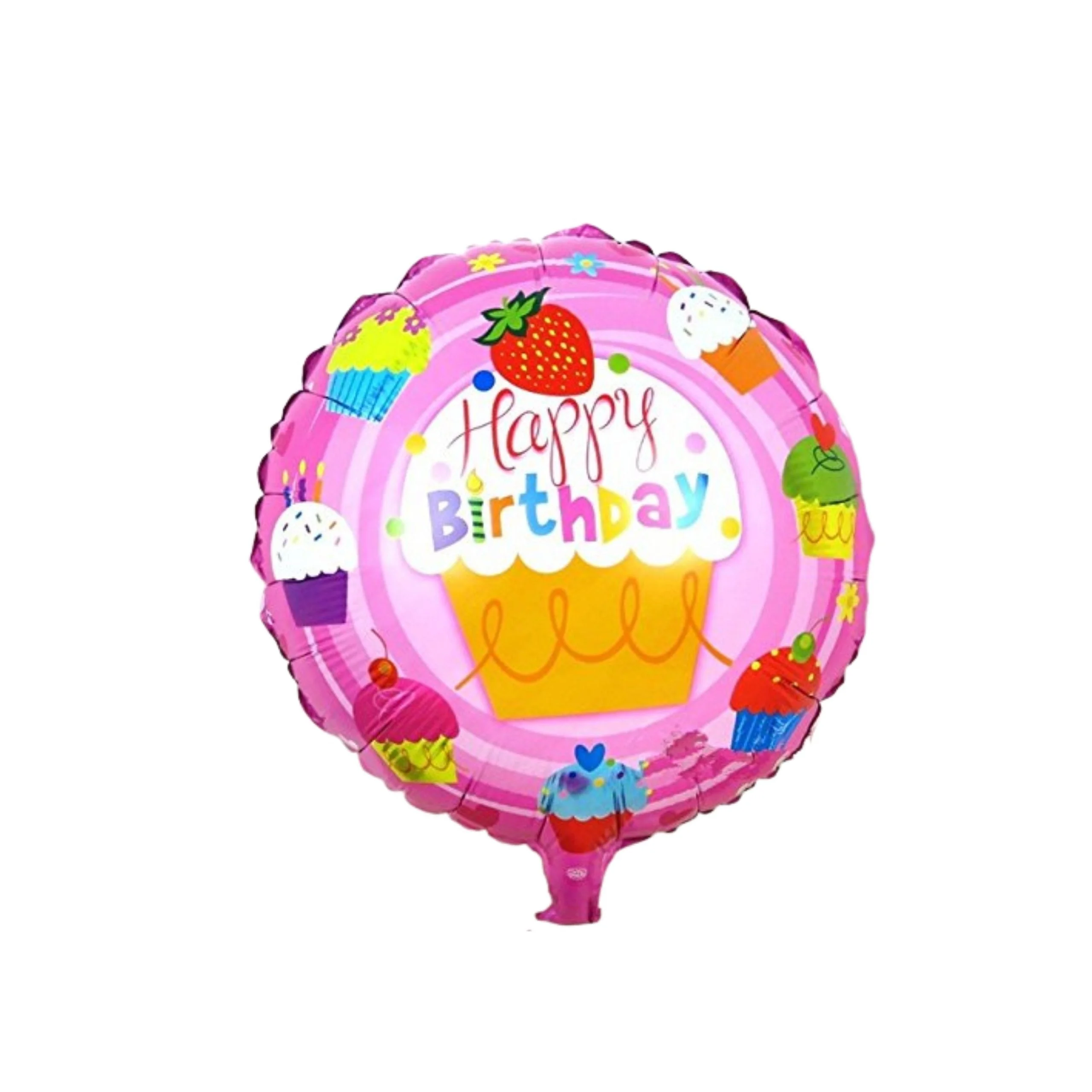 Printed Round Shape Cake Pink Happy Birthday Foil Balloon - Premium Handcrafted 300 GSM Foil Balloon by Party Decor Mall India - View 1