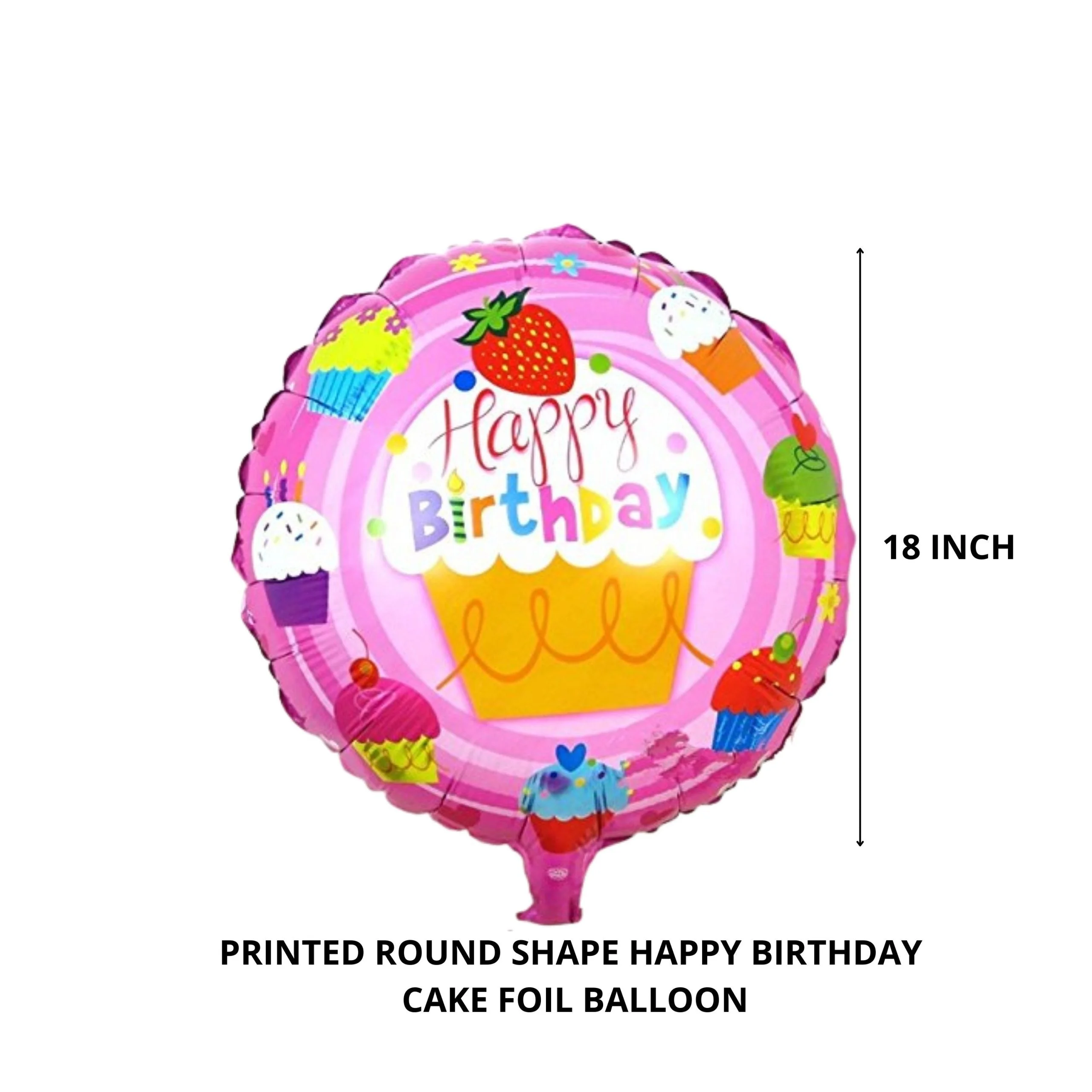 Printed Round Shape Cake Pink Happy Birthday Foil Balloon - Premium Handcrafted 300 GSM Foil Balloon by Party Decor Mall India - View 2