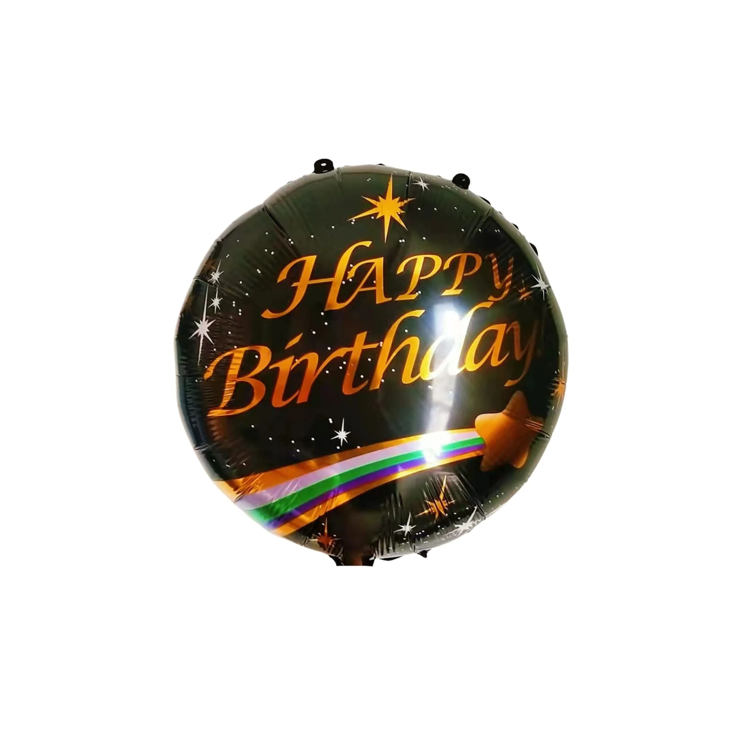 Printed Round Shape Black & Gold Happy Birthday Foil Balloon - Premium Handcrafted 300 GSM Foil Balloon by Party Decor Mall India - View 1