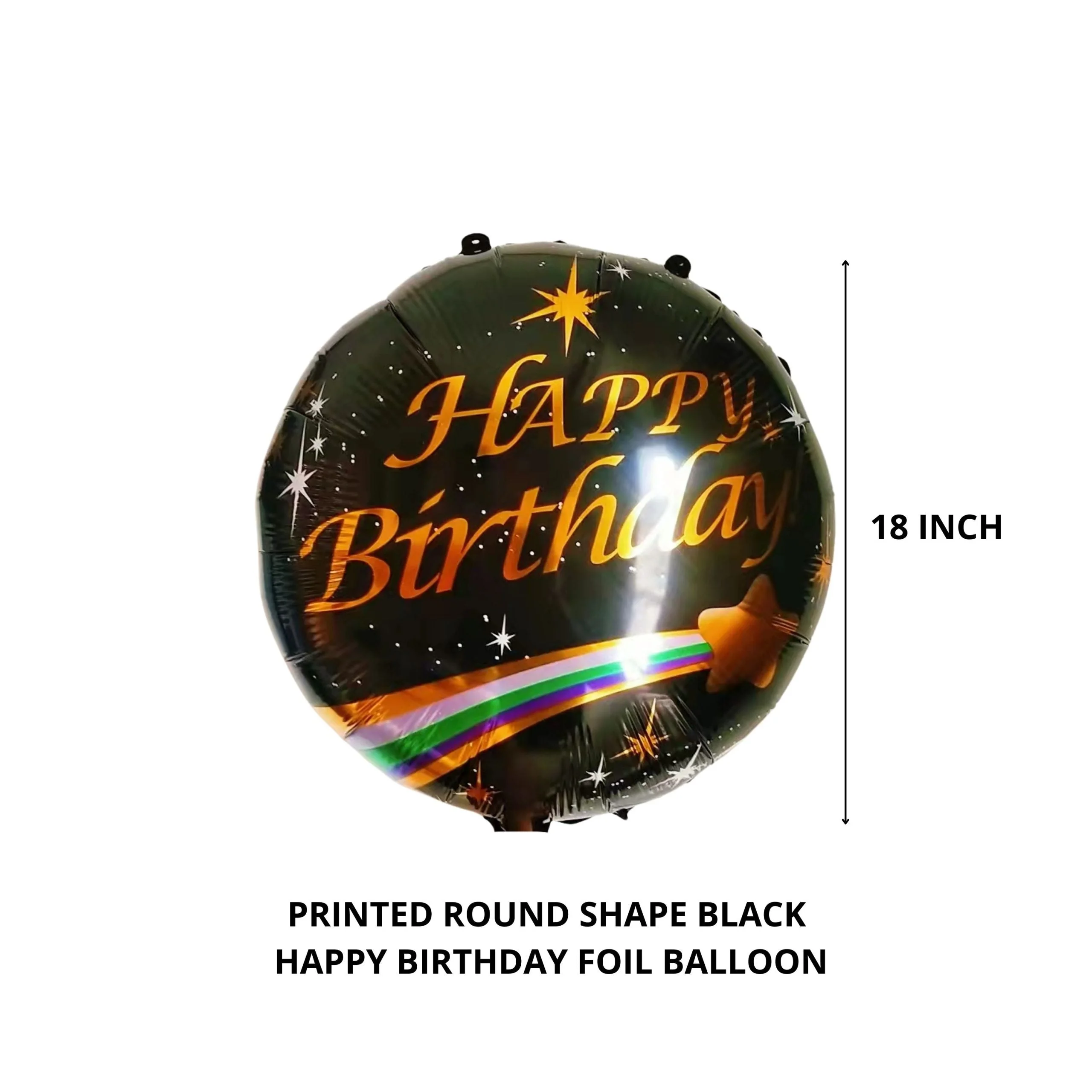 Printed Round Shape Black & Gold Happy Birthday Foil Balloon - Premium Handcrafted 300 GSM Foil Balloon by Party Decor Mall India - View 2