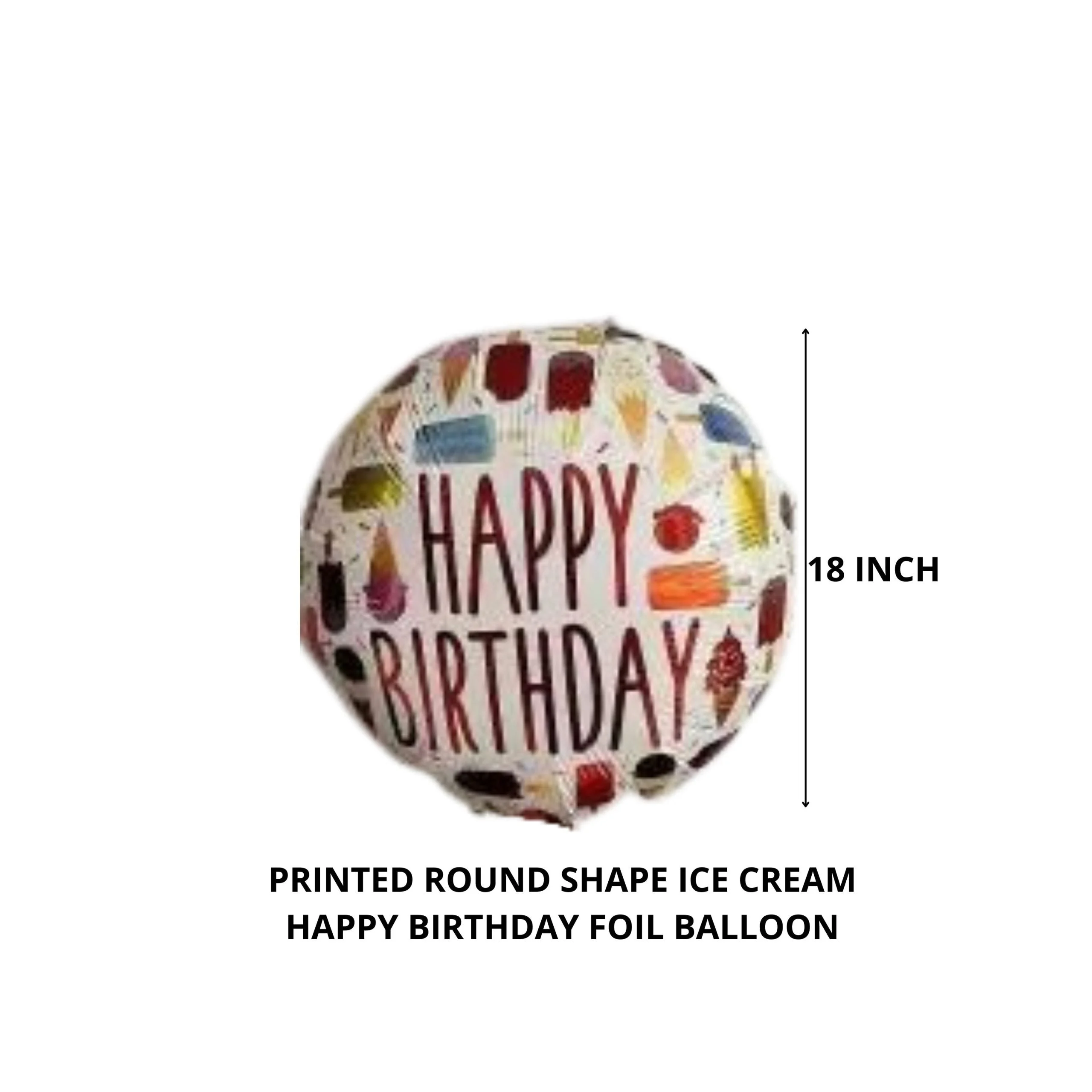 Printed Round Shape Ice Cream Happy Birthday Foil Balloon - Premium Handcrafted 300 GSM Foil Balloon by Party Decor Mall India - View 2