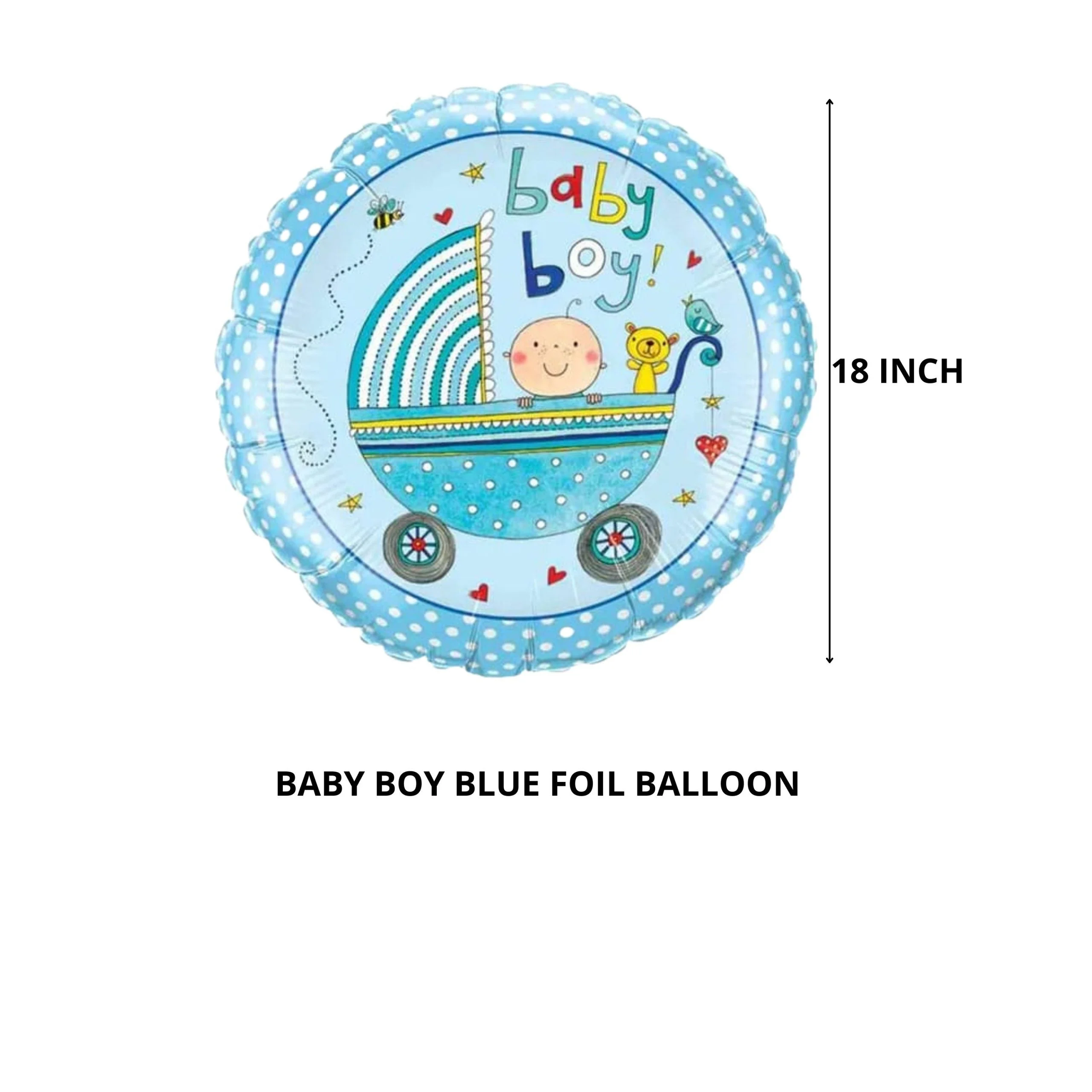 Party Decor Mall – Printed Round Shape Baby Boy Blue Foil Balloon - Premium Handcrafted 300 GSM Foil Balloon by Party Decor Mall India - View 2